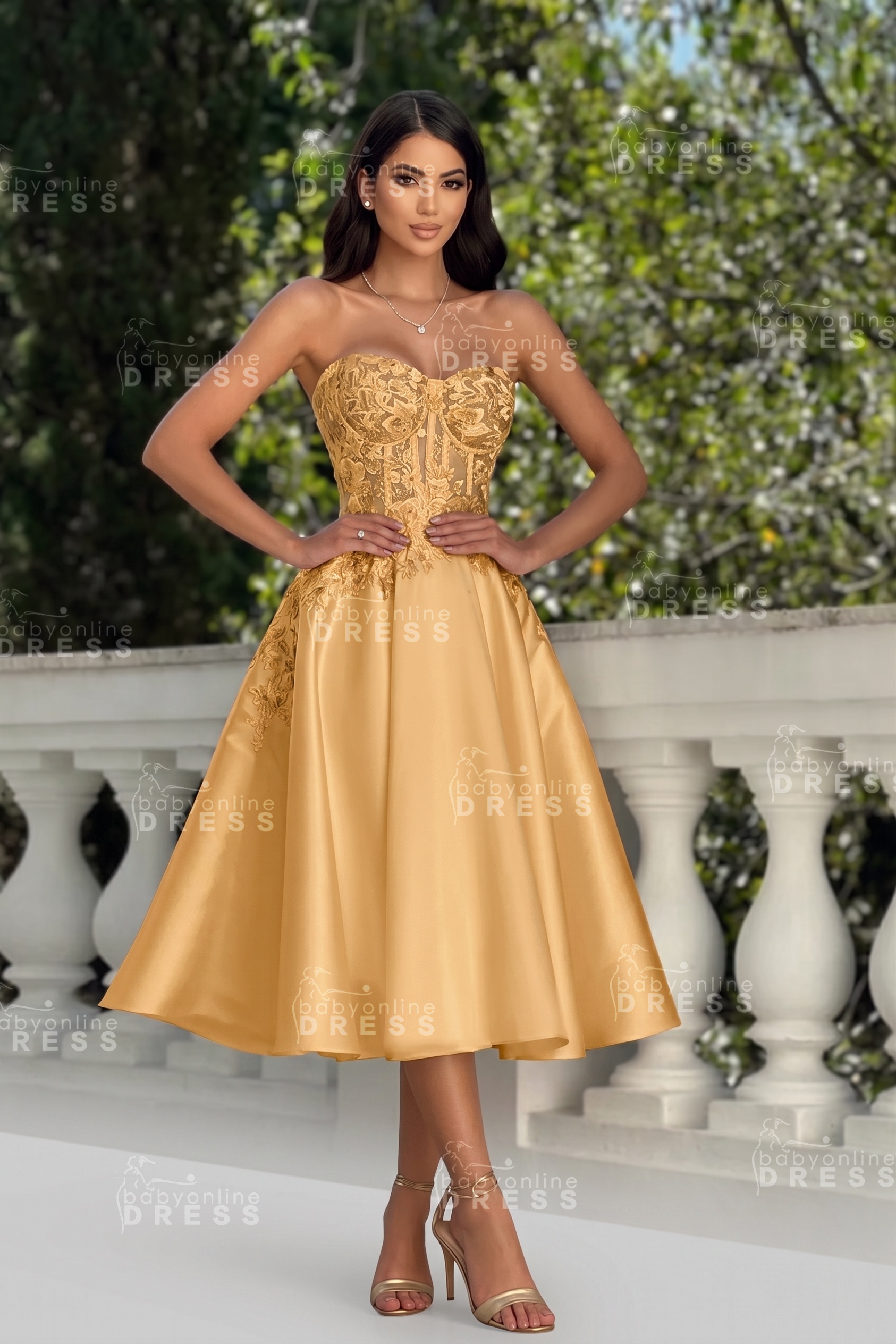 Stunning Strapless Sweetheart Tea-Length A-Line Satin Prom Dresses White