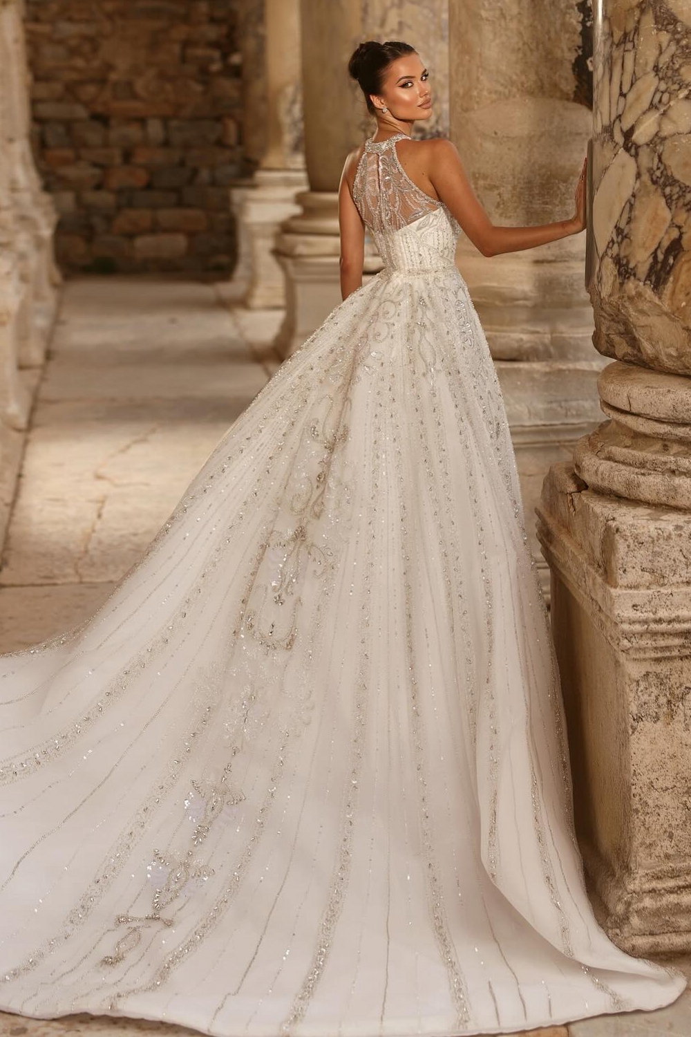 aline wedding dress with lace Elegant A-line Lace V-neck Tulle Long Wedding Dress with Appliques US2 / Ivory