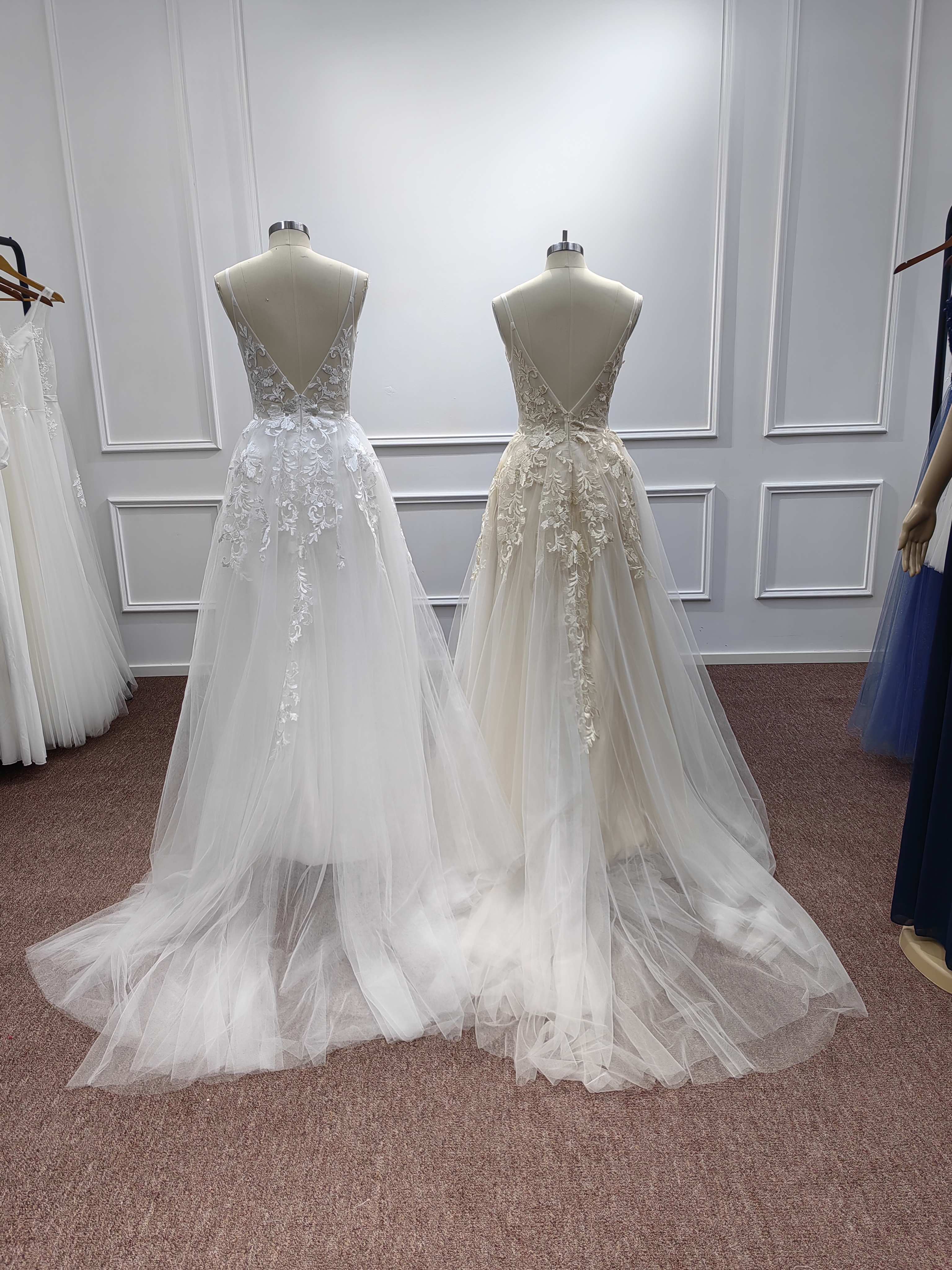 Graceful Appliques Tulle A-line Wedding Dress with Spaghetti Straps