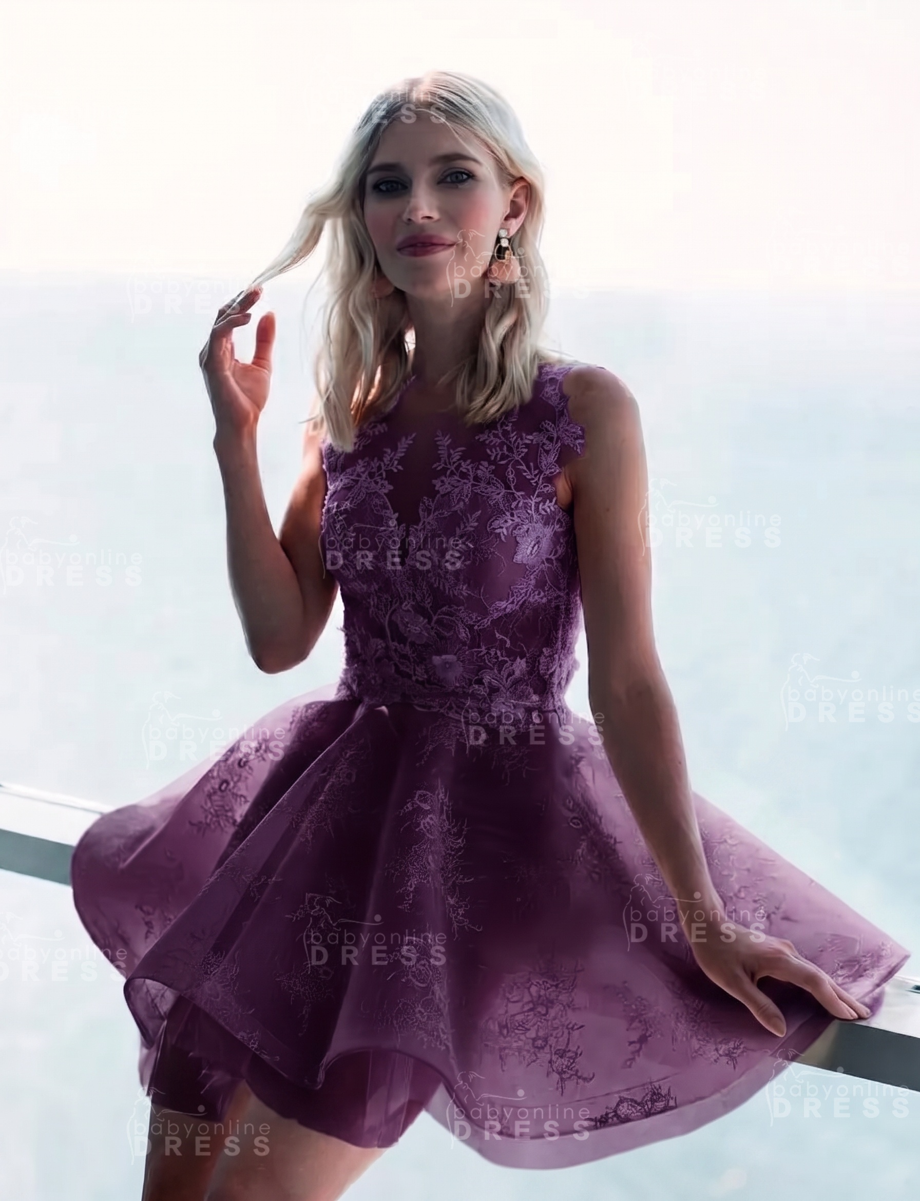 Sleeveless Lace Puffy Flowers A-Line Short Homecoming Dress with Appliques