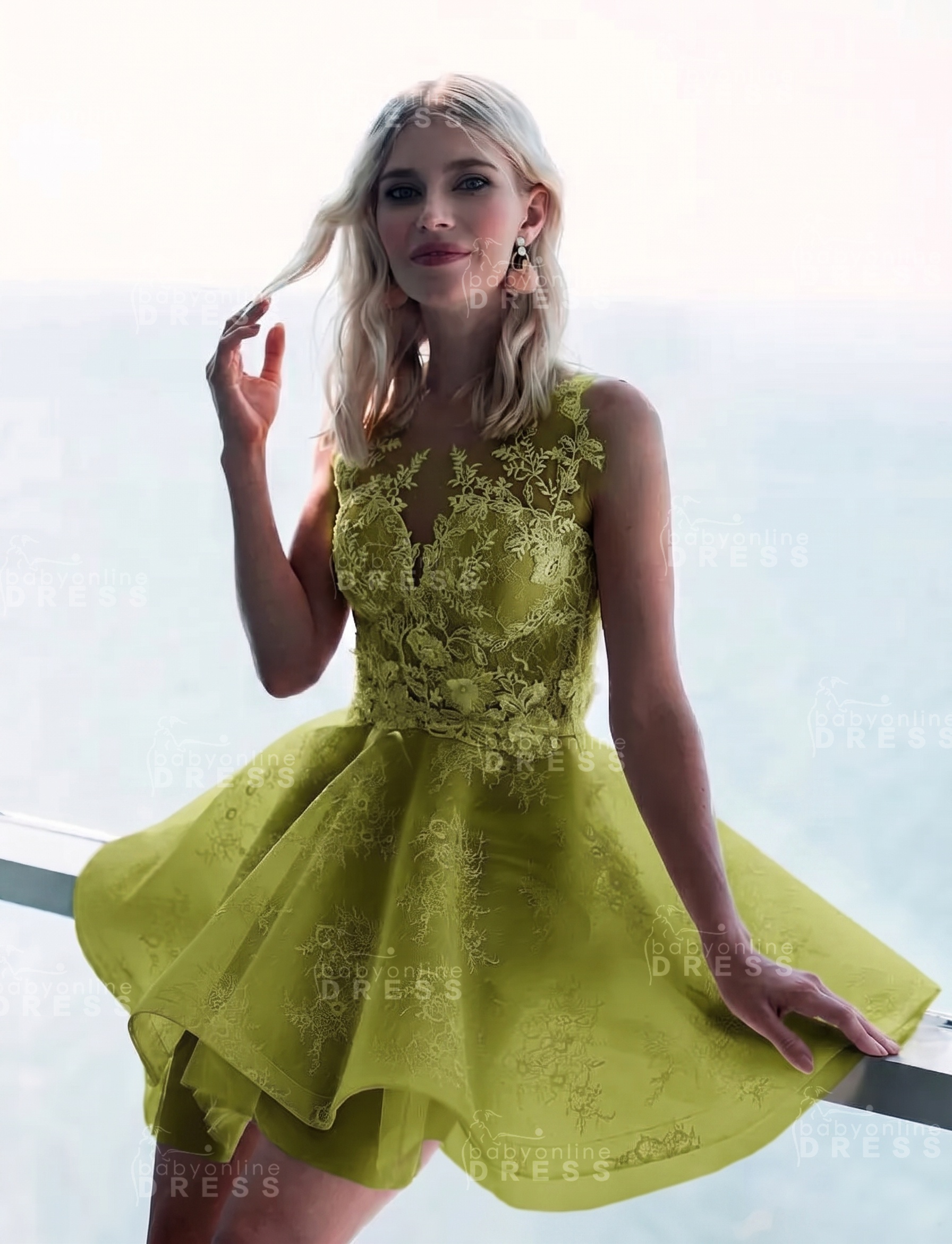 Sleeveless Lace Puffy Flowers A-Line Short Homecoming Dress with Appliques