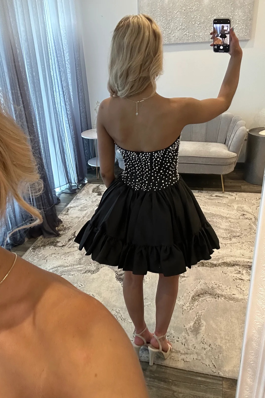 Black Strapless Beaded Corset A-Line Mini Homecoming Dress