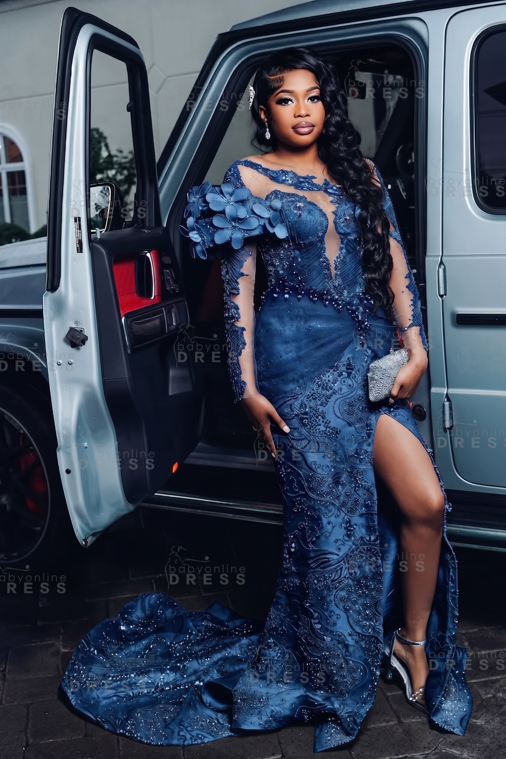 Luxury Long Sleeves Beadings Mermaid Prom Dress with Appliques