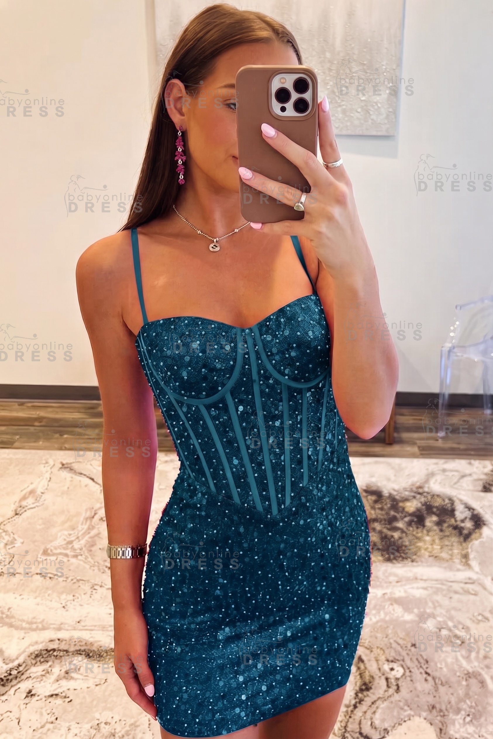 Spaghetti Straps Sky Blue Tight Homecoming Dress Short Prom Dress