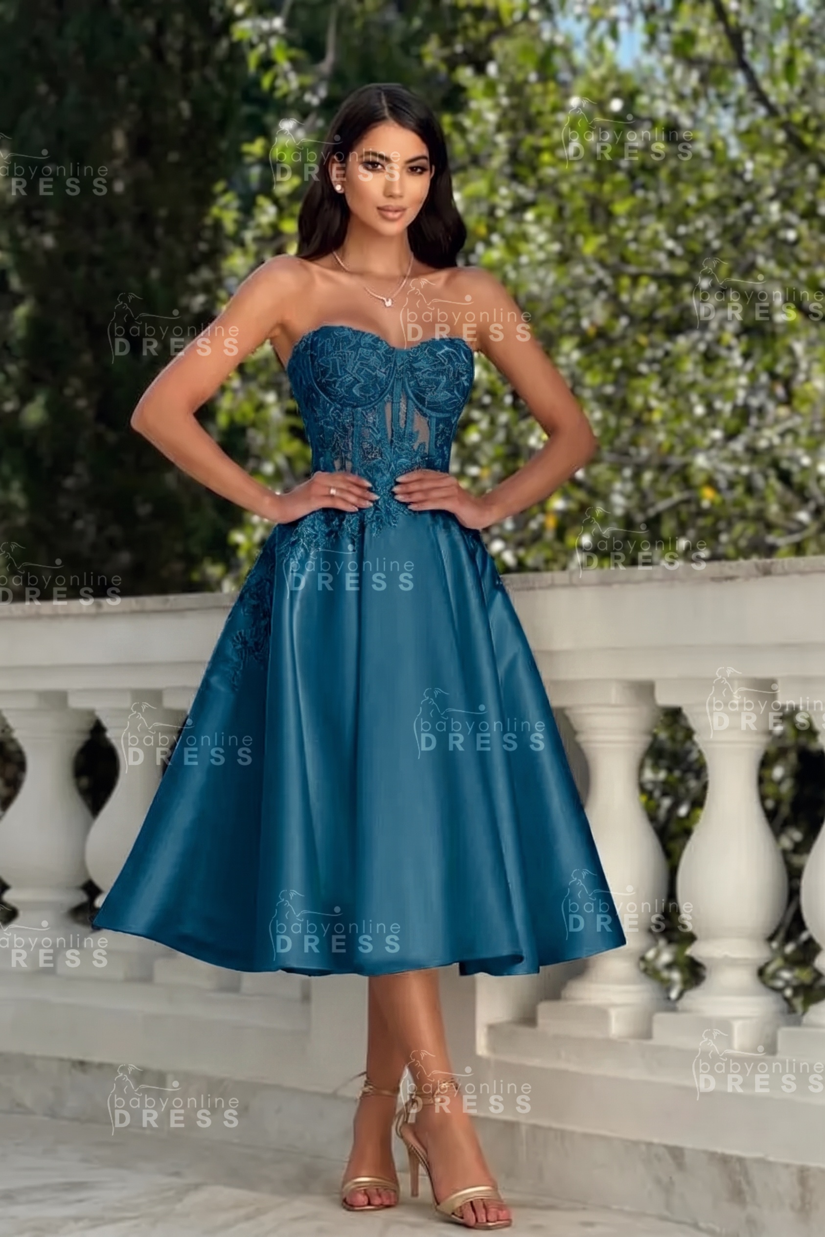 Stunning Strapless Sweetheart Tea-Length A-Line Satin Prom Dresses White