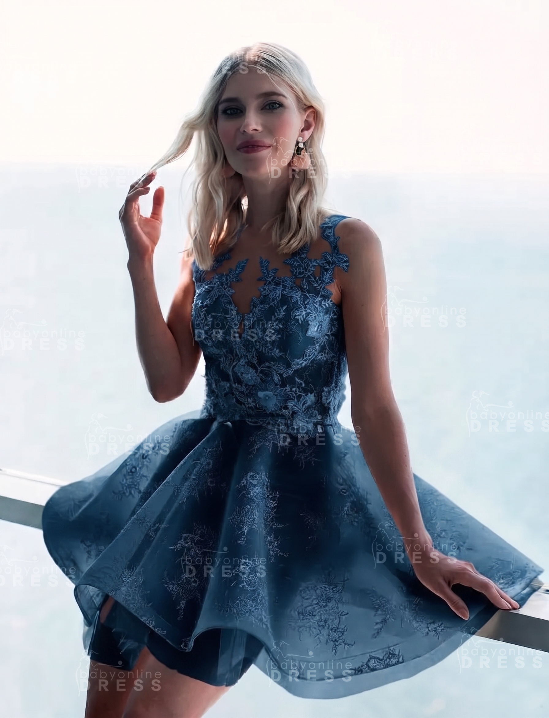 Sleeveless Lace Puffy Flowers A-Line Short Homecoming Dress with Appliques
