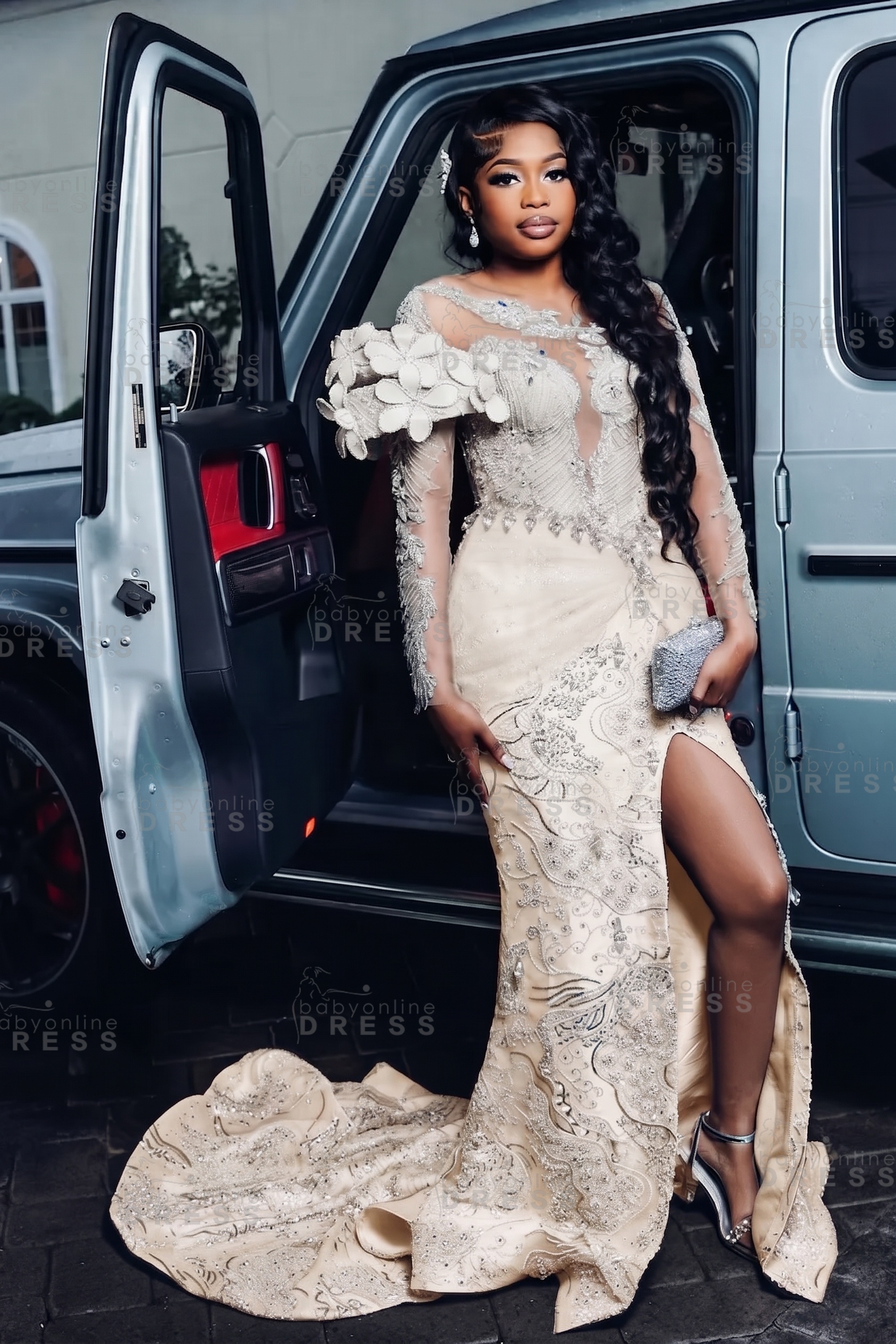 Luxury Long Sleeves Beadings Mermaid Prom Dress with Appliques
