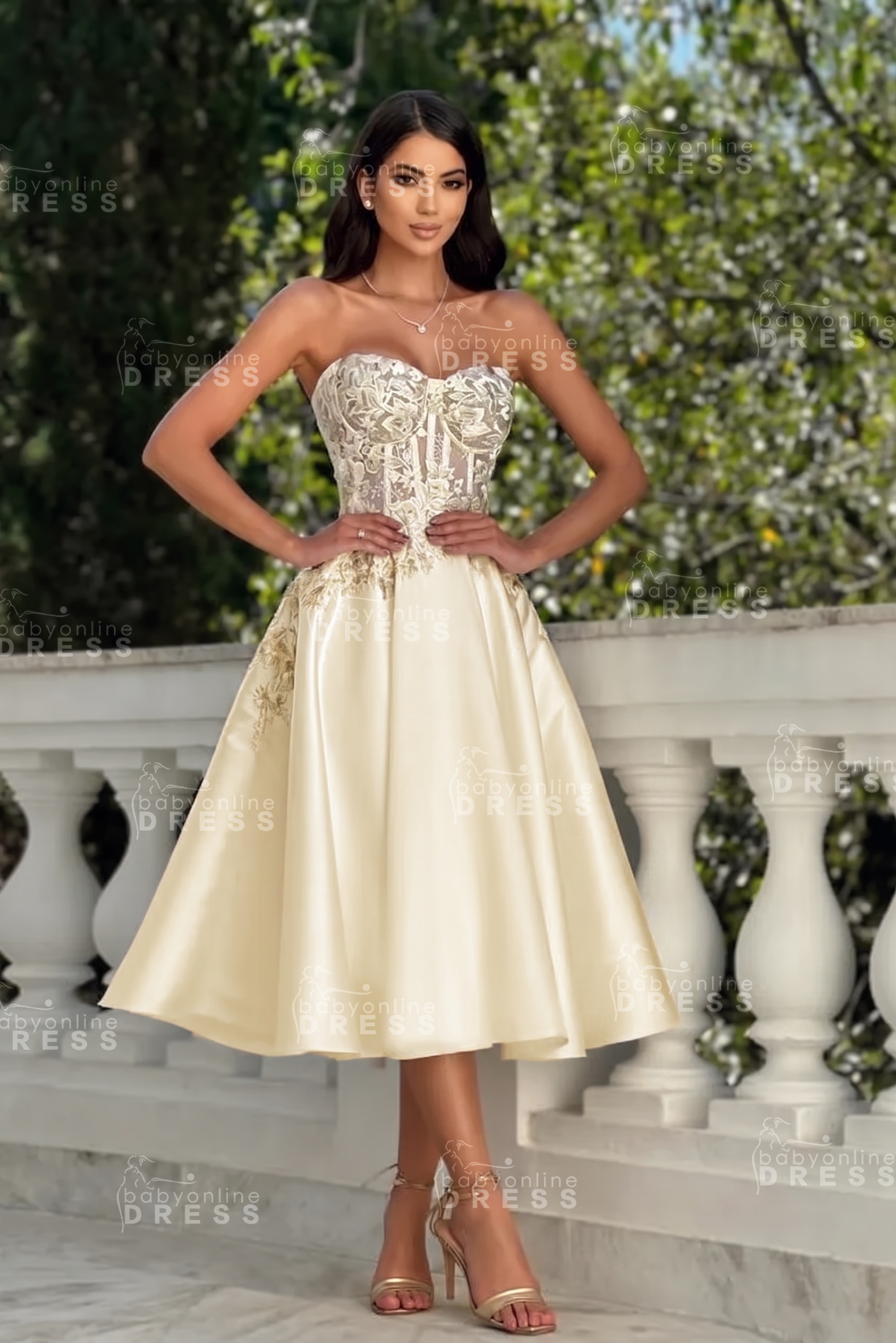 Stunning Strapless Sweetheart Tea-Length A-Line Satin Prom Dresses White