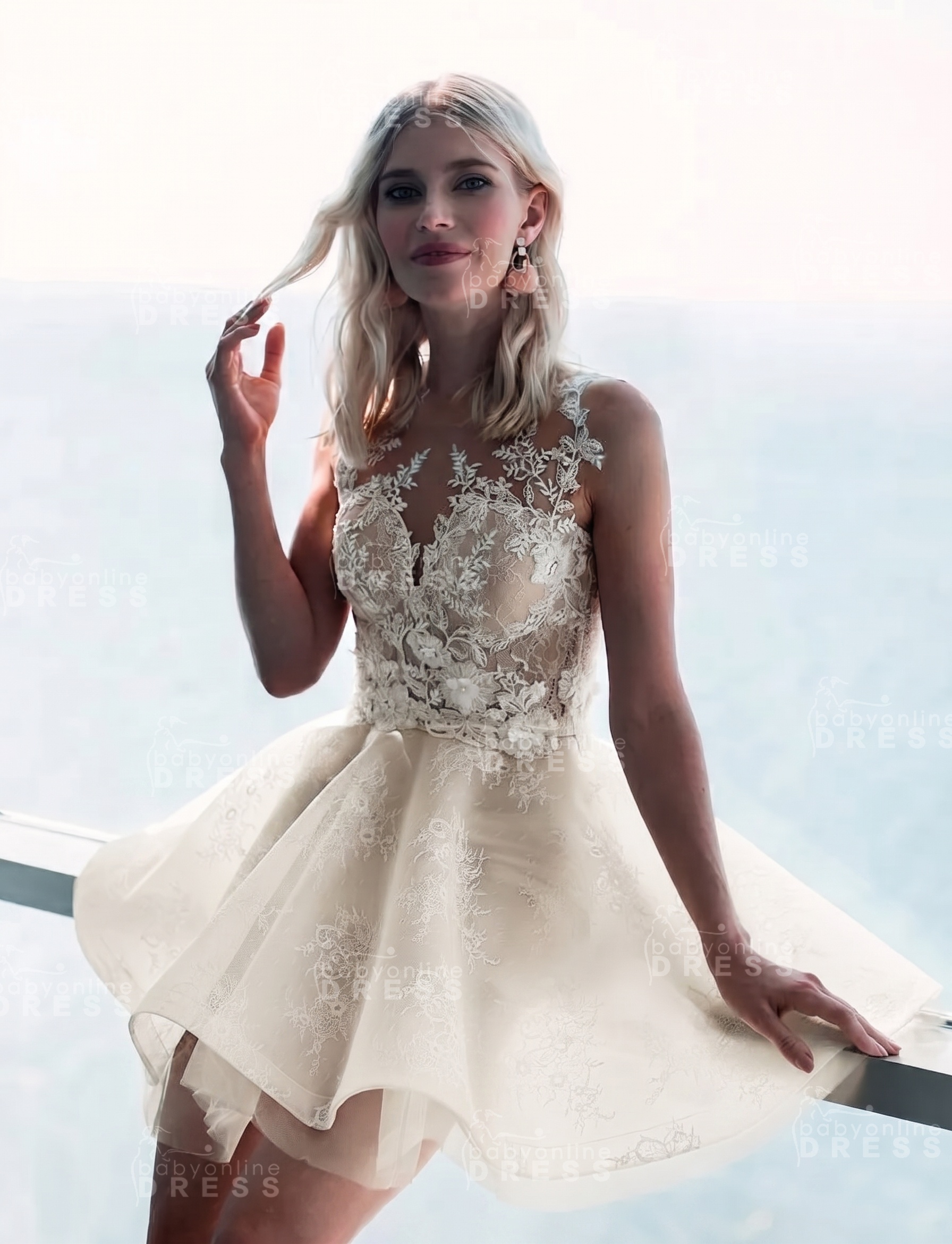 Sleeveless Lace Puffy Flowers A-Line Short Homecoming Dress with Appliques