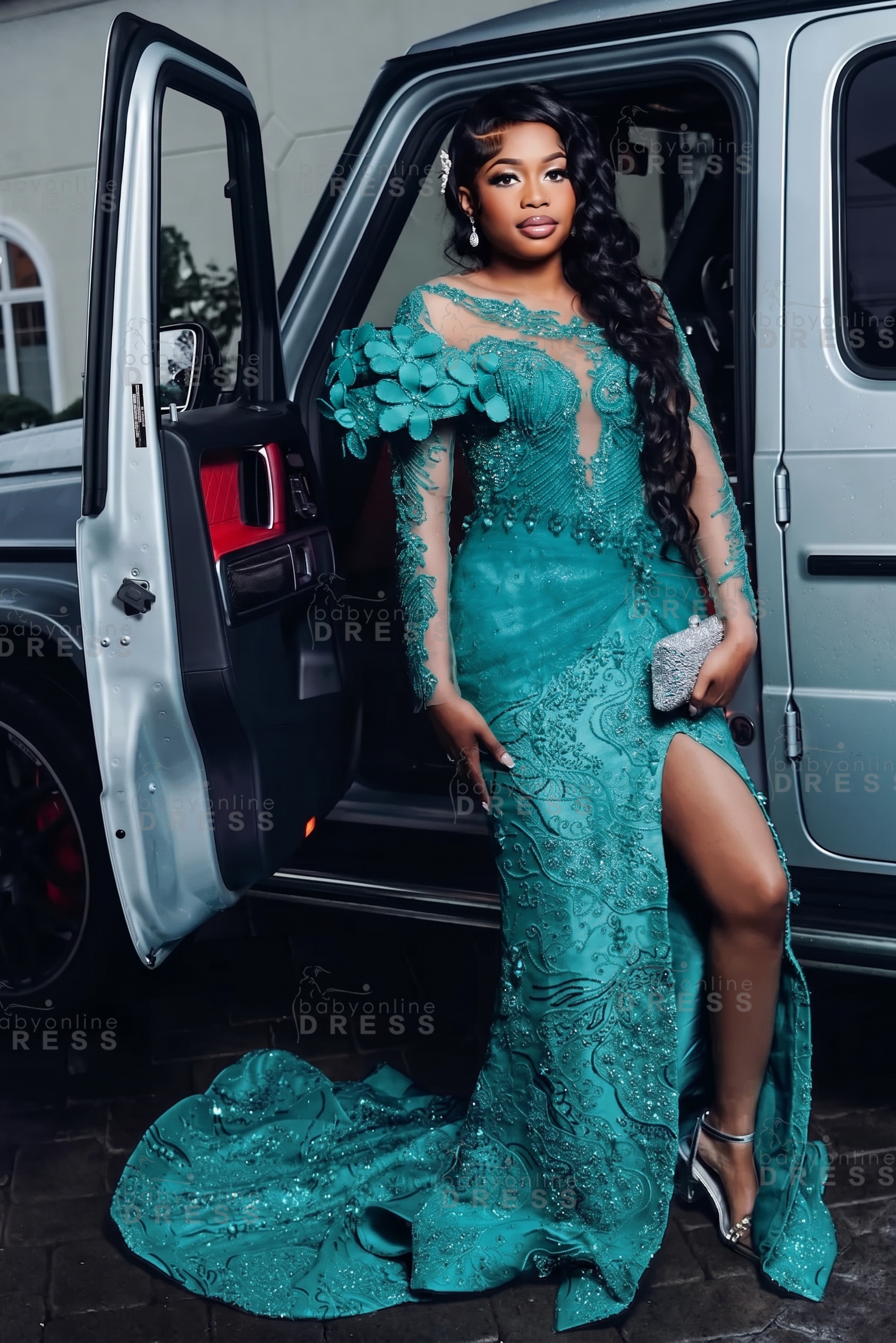 Luxury Long Sleeves Beadings Mermaid Prom Dress with Appliques