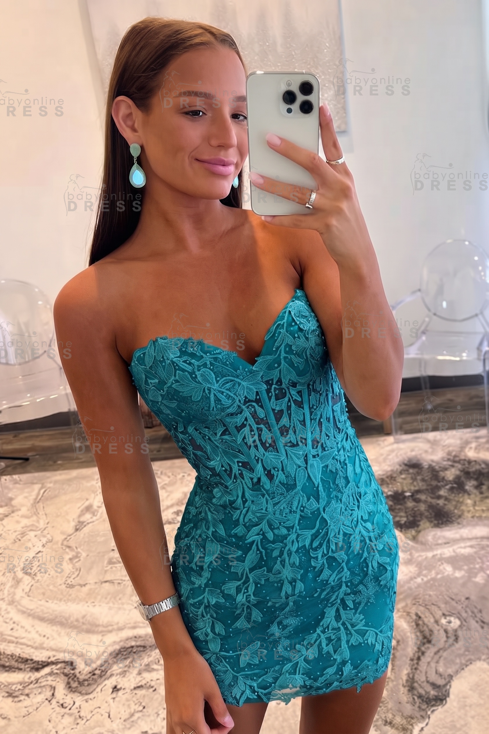 Sweetheart Mint Lace Homecoming Dress Short Party Dress Sleeveless