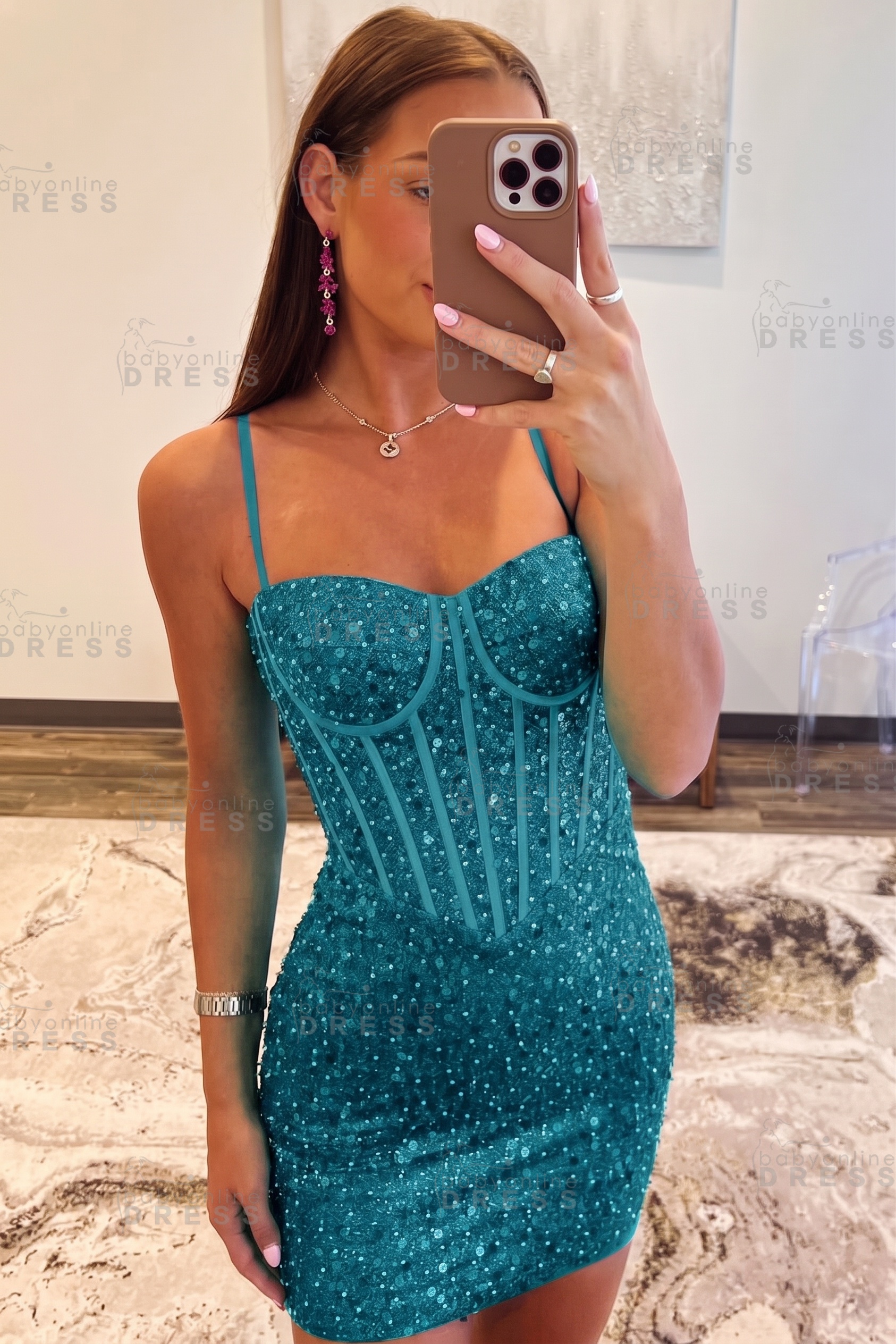 Spaghetti Straps Sky Blue Tight Homecoming Dress Short Prom Dress