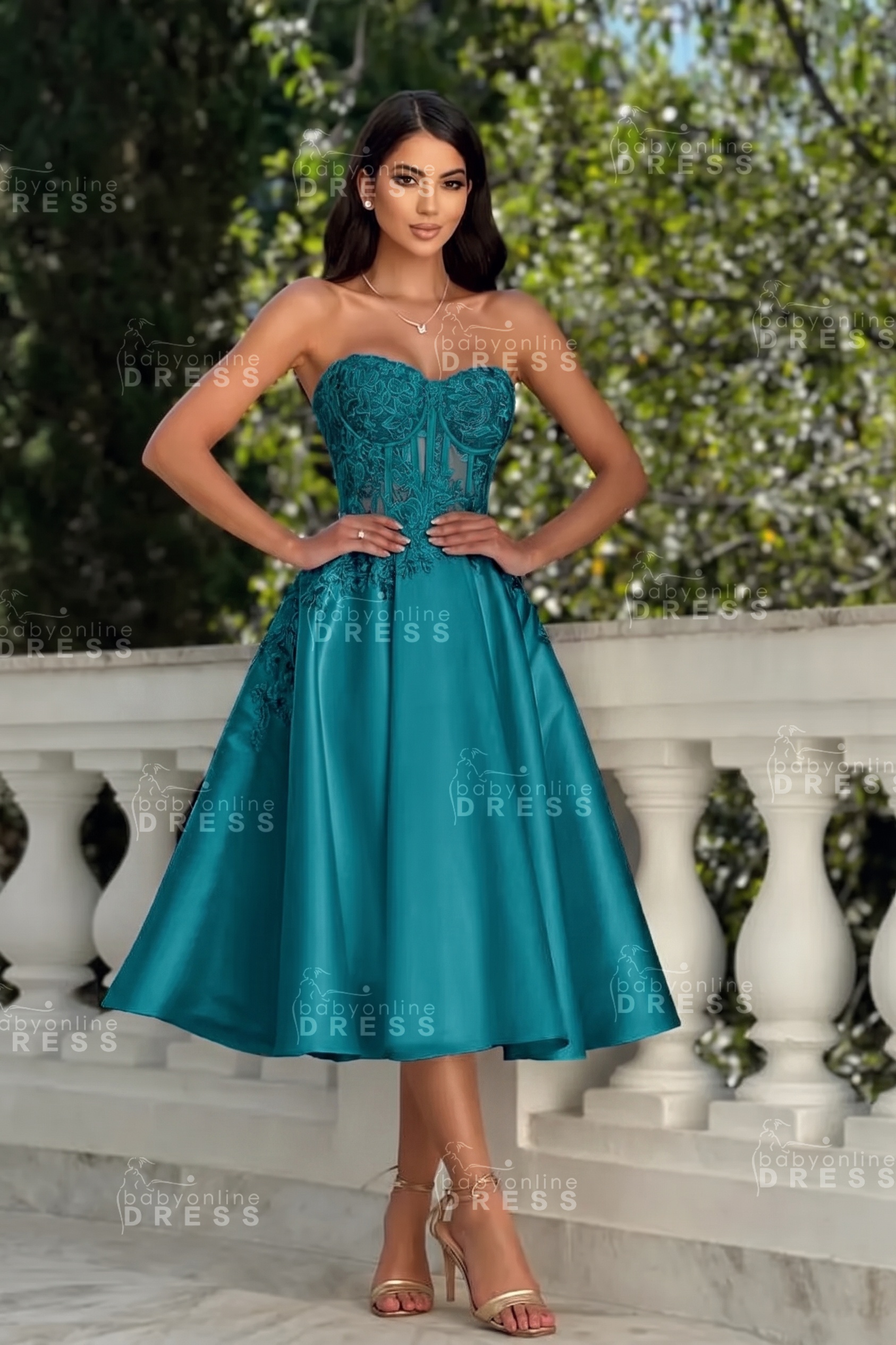 Stunning Strapless Sweetheart Tea-Length A-Line Satin Prom Dresses White
