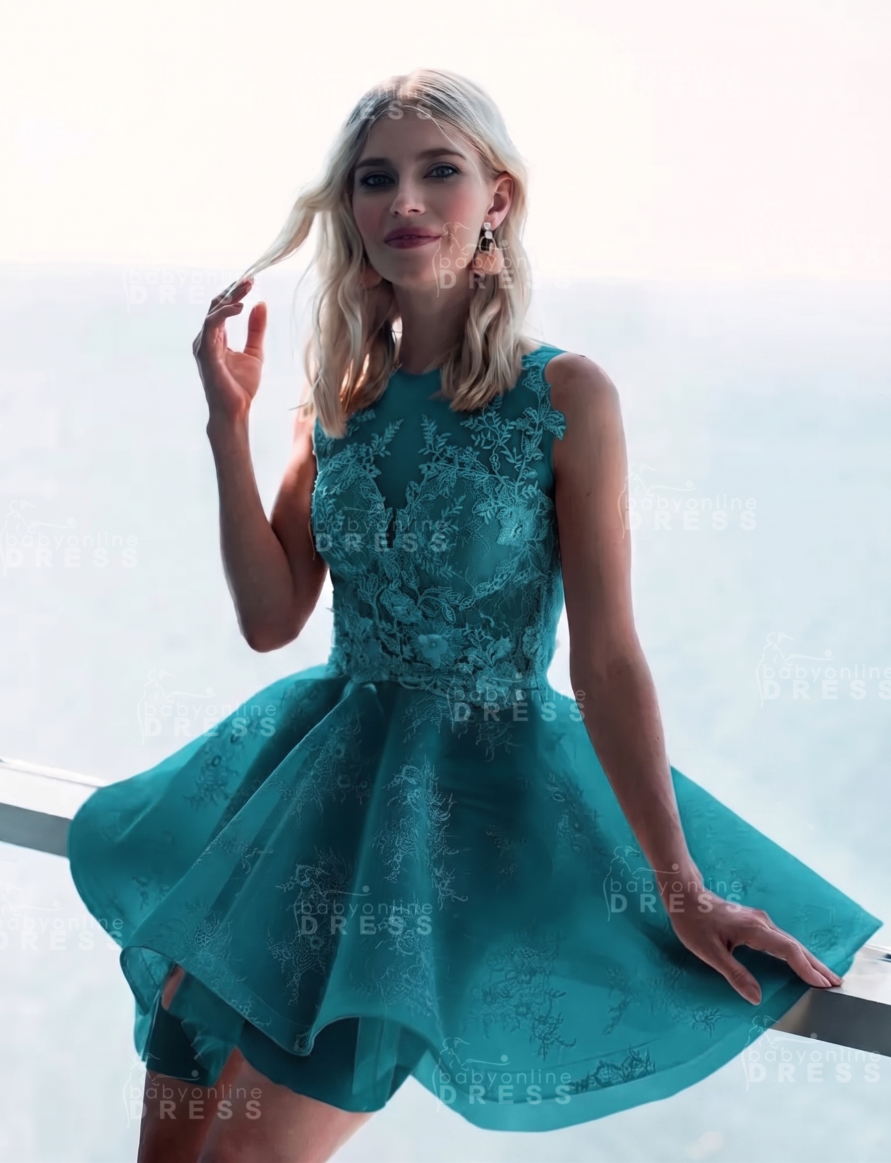 Sleeveless Lace Puffy Flowers A-Line Short Homecoming Dress with Appliques