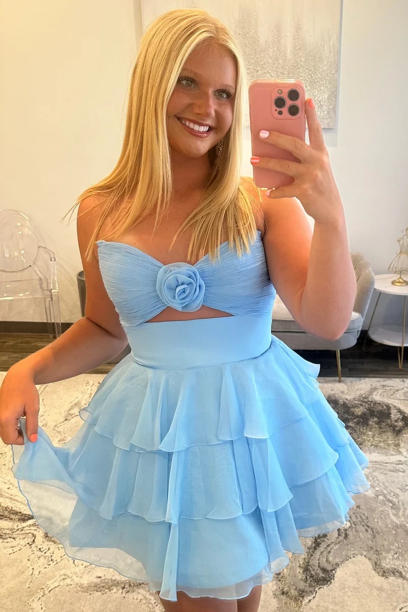 Orange Sweetheart Chiffon Ruffles Cutout Short A-Line Homecoming Dress