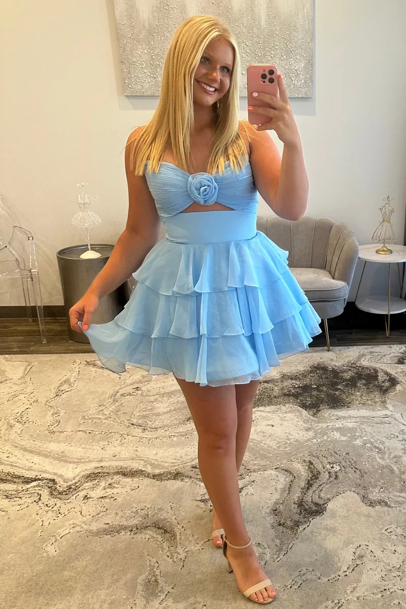 Orange Sweetheart Chiffon Ruffles Cutout Short A-Line Homecoming Dress