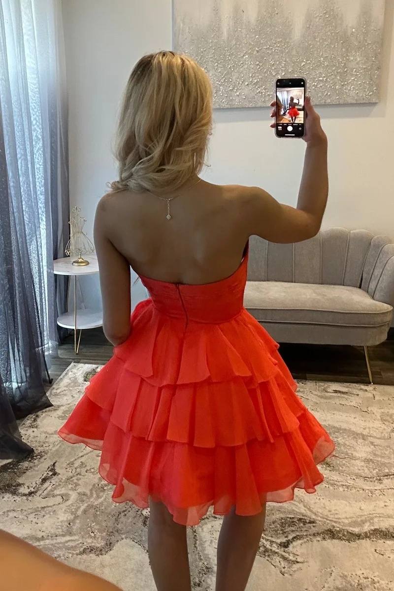 Orange Sweetheart Chiffon Ruffles Cutout Short A-Line Homecoming Dress