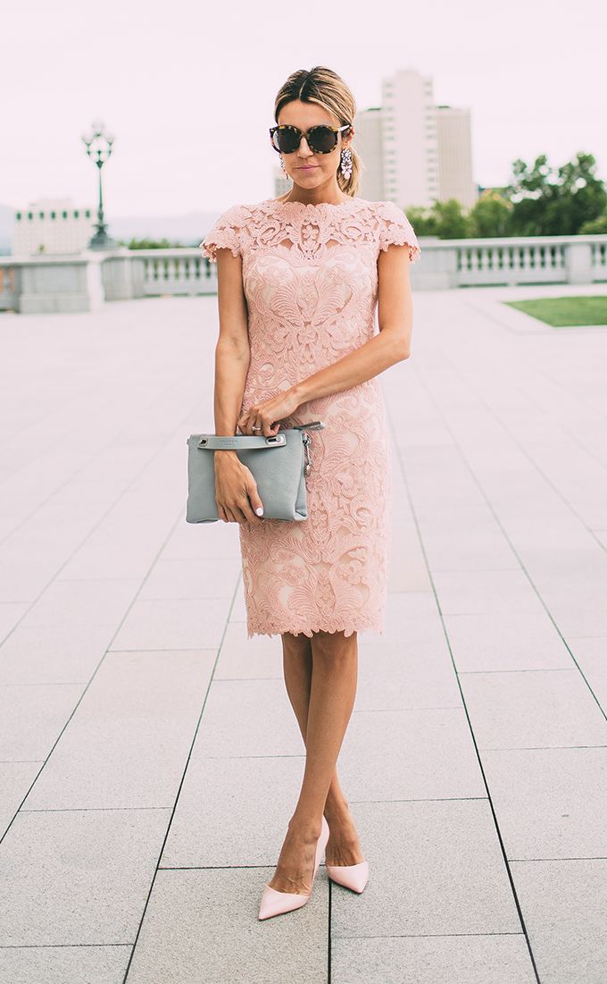 Lace Blush Pink Formal Dresses Knee Length Wedding Party Dress