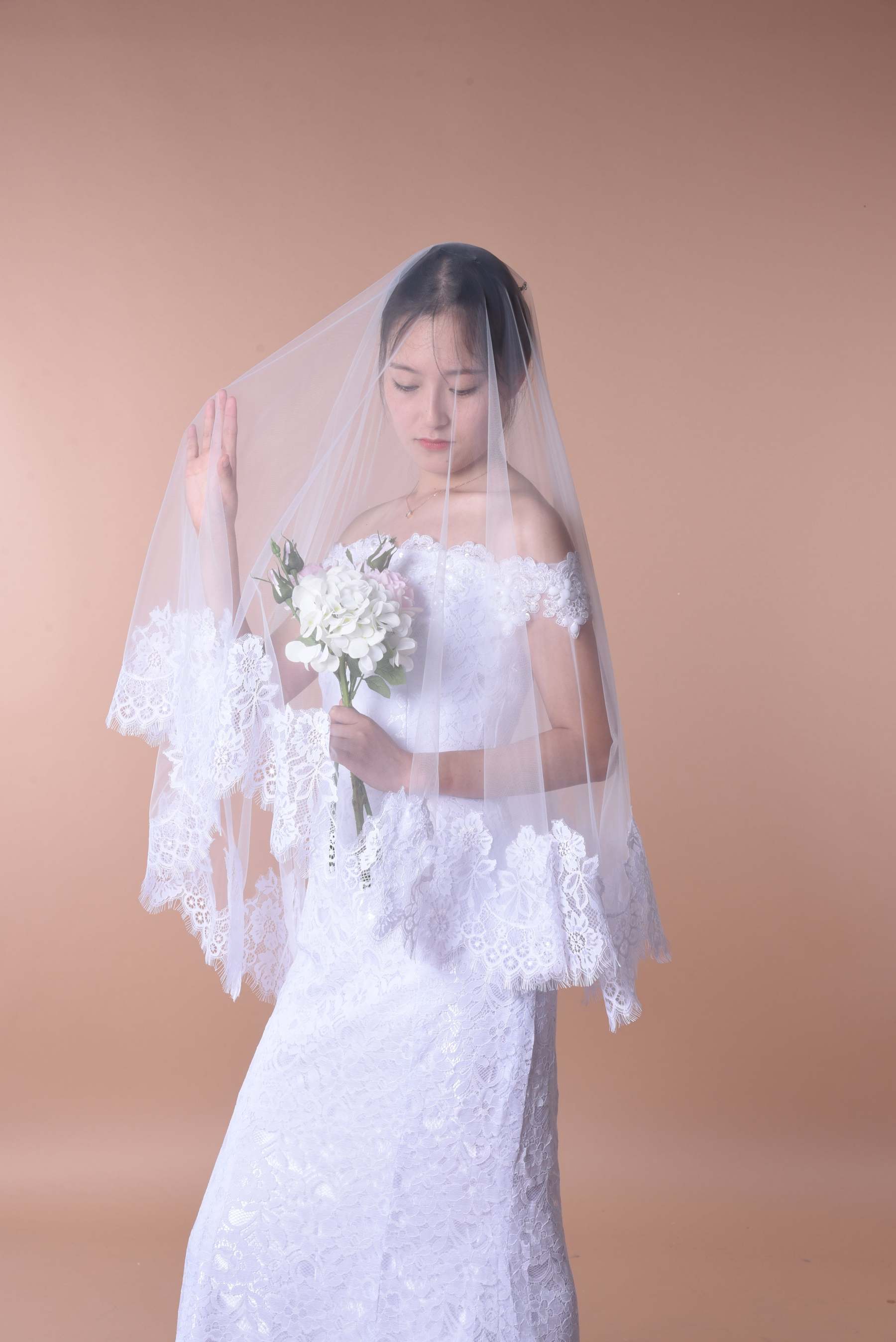 Ethereal Lace-Trimmed Single-Layer Wedding Veil