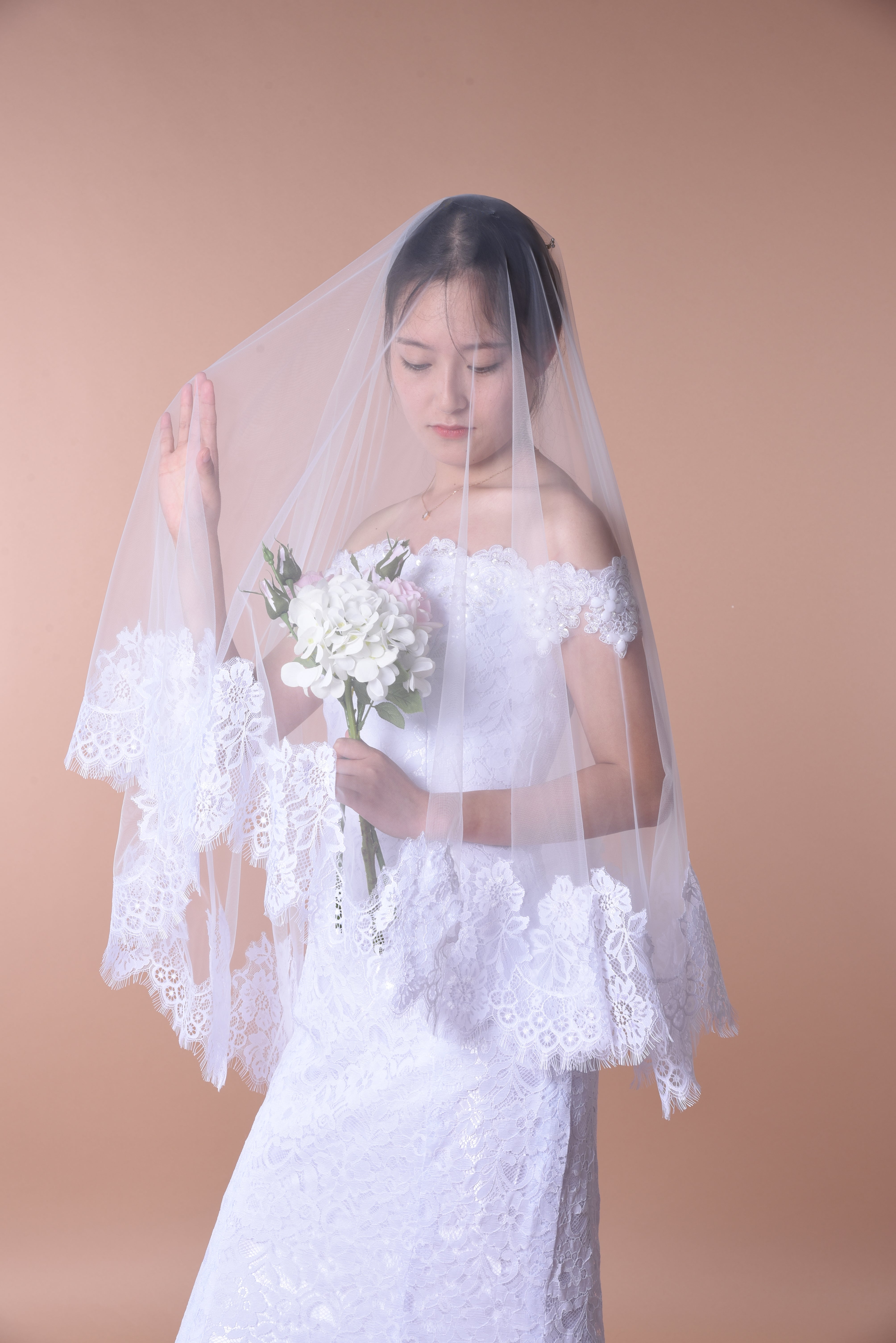 Ethereal Lace-Trimmed Single-Layer Wedding Veil