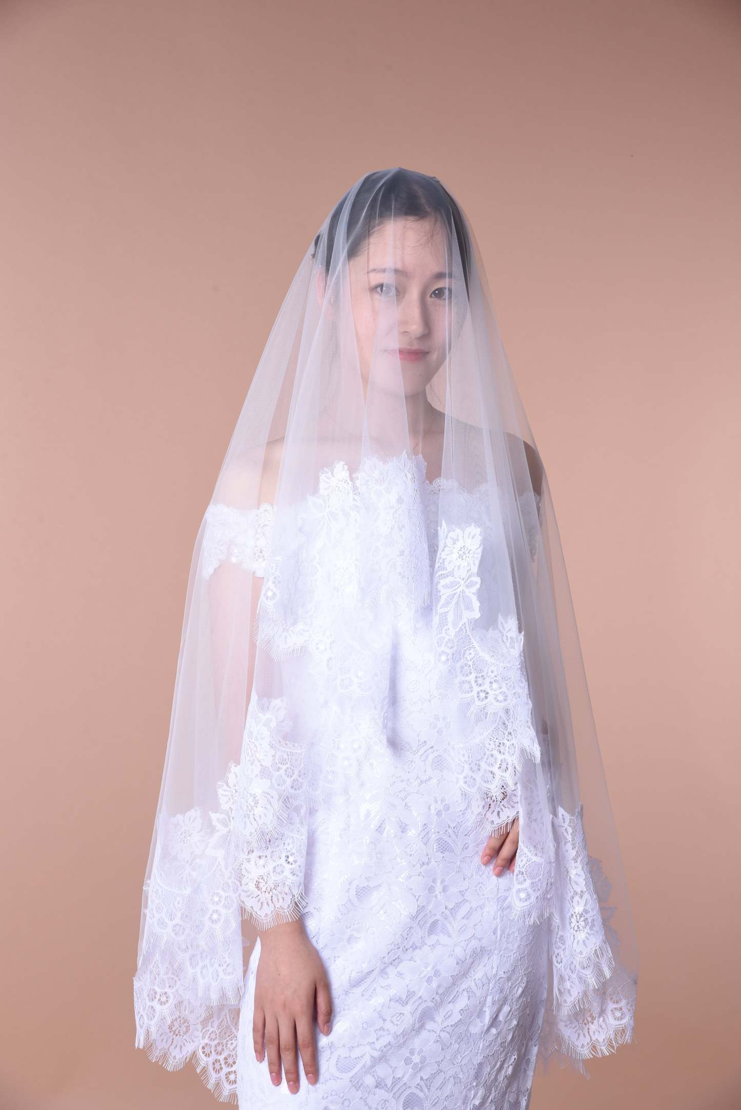 Ethereal Lace-Trimmed Single-Layer Wedding Veil
