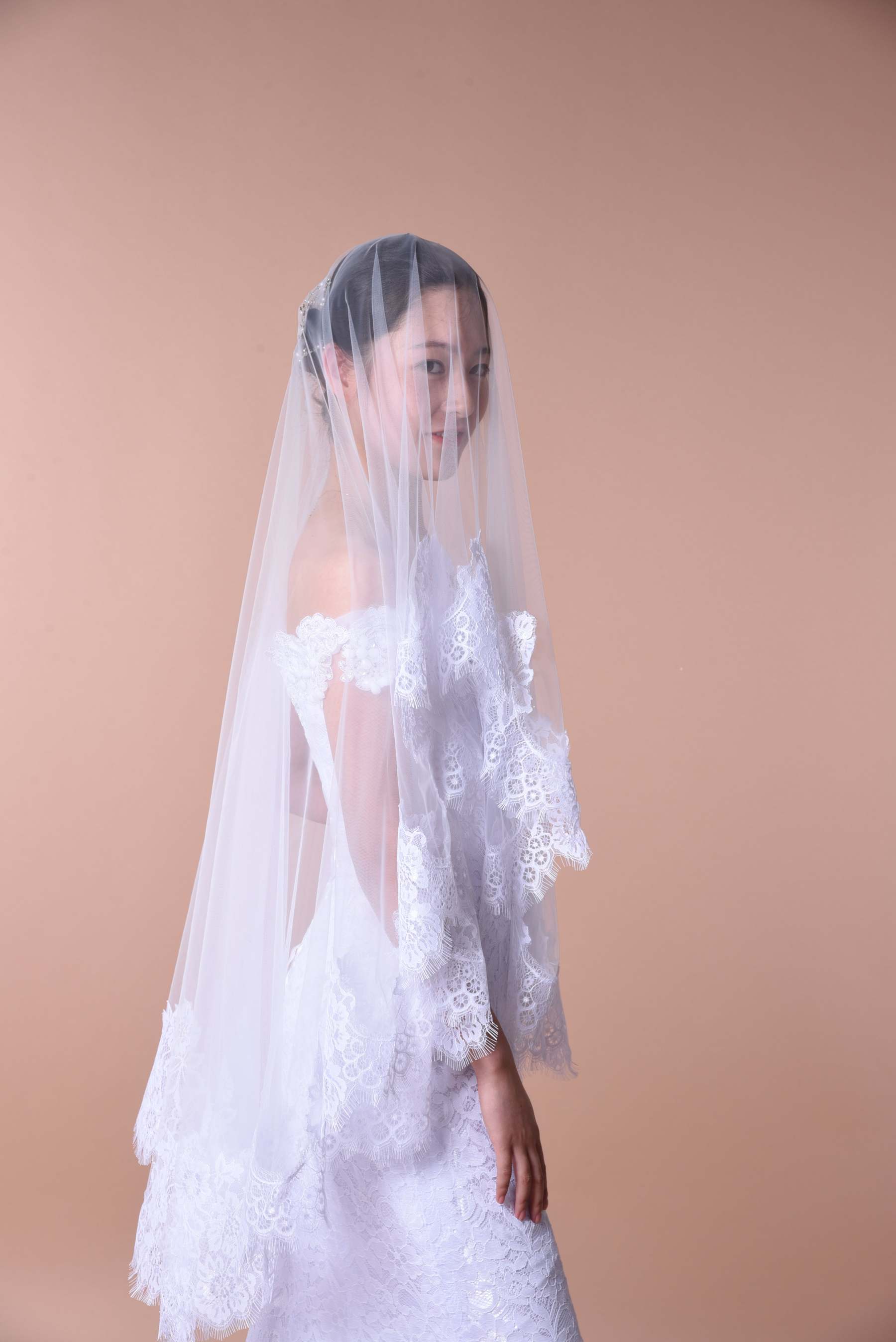 Ethereal Lace-Trimmed Single-Layer Wedding Veil