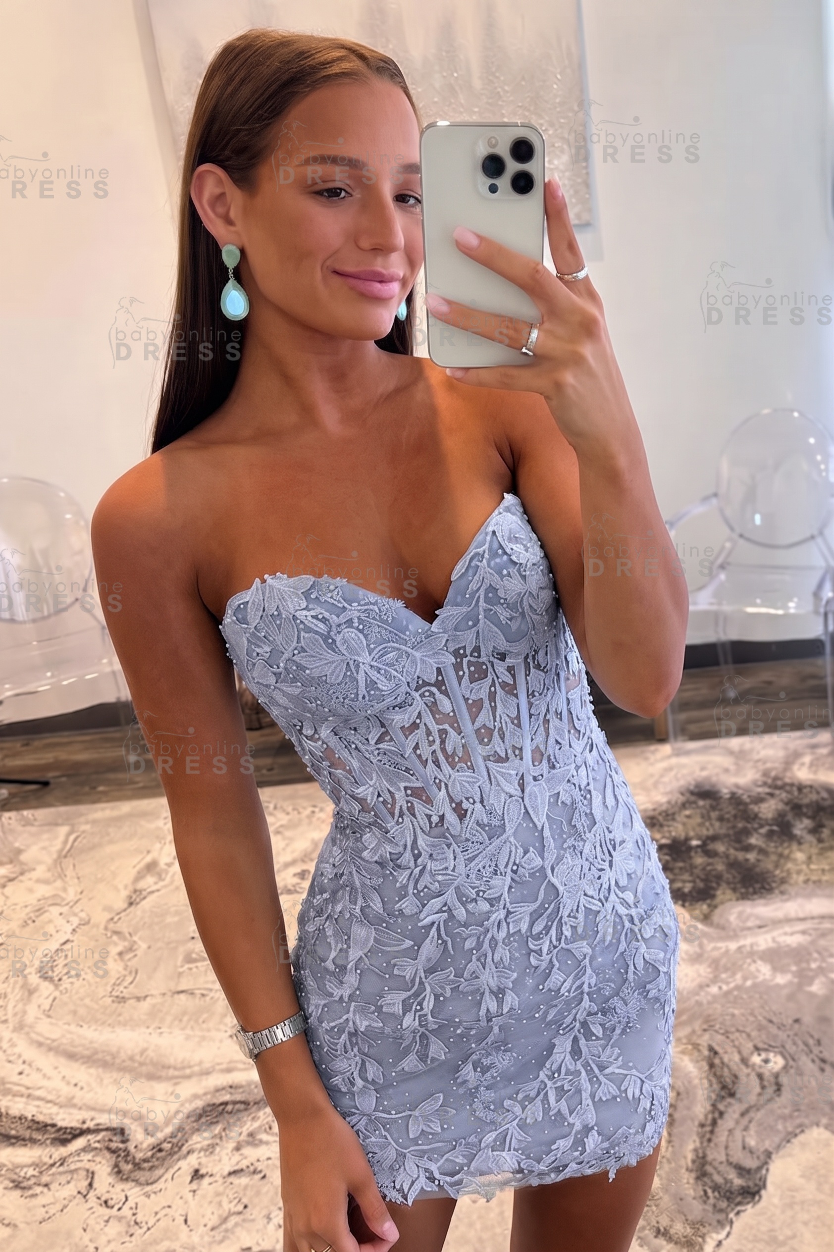 Sweetheart Mint Lace Homecoming Dress Short Party Dress Sleeveless