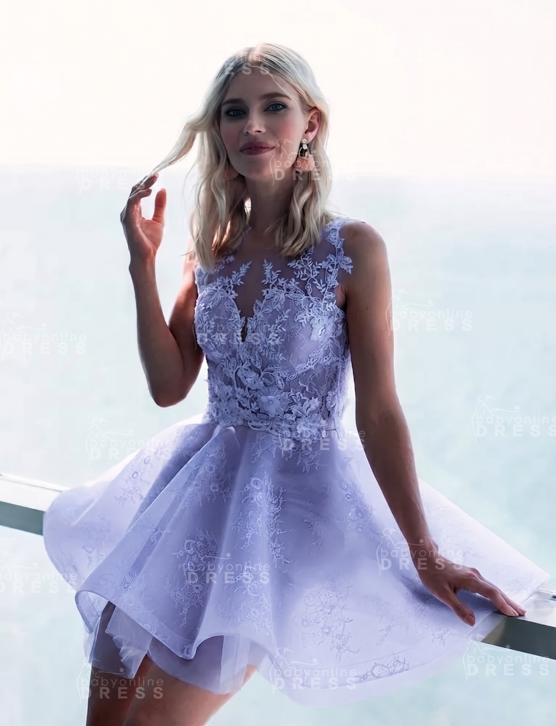 Sleeveless Lace Puffy Flowers A-Line Short Homecoming Dress with Appliques