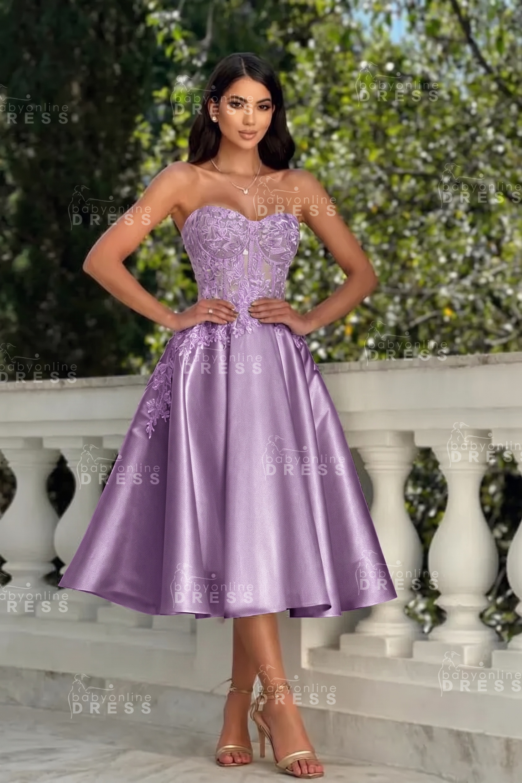 Stunning Strapless Sweetheart Tea-Length A-Line Satin Prom Dresses White