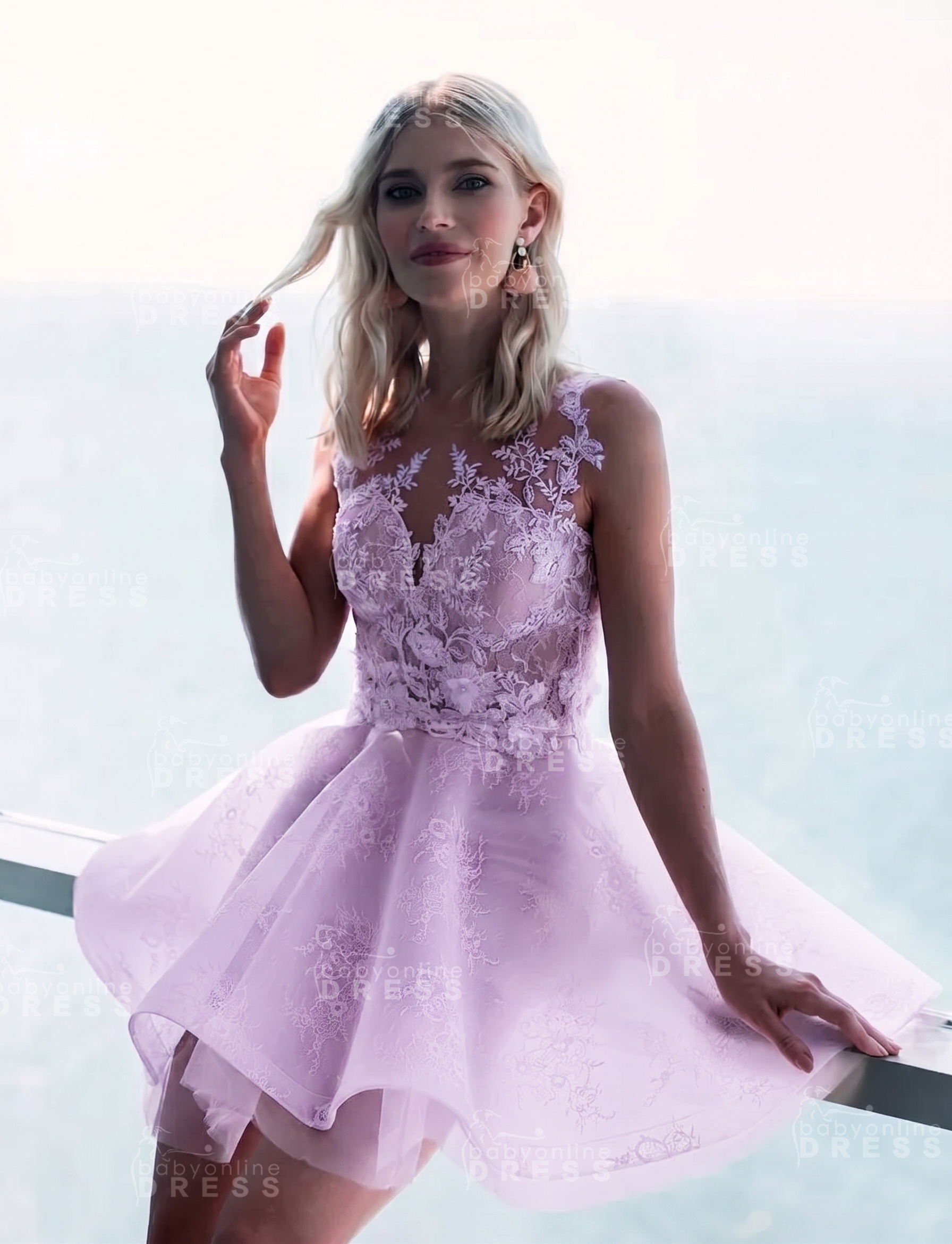 Sleeveless Lace Puffy Flowers A-Line Short Homecoming Dress with Appliques