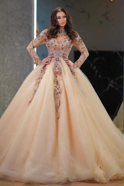 Long sleeves Ball Gown Luxury Lace Appiques Wedding Dresses