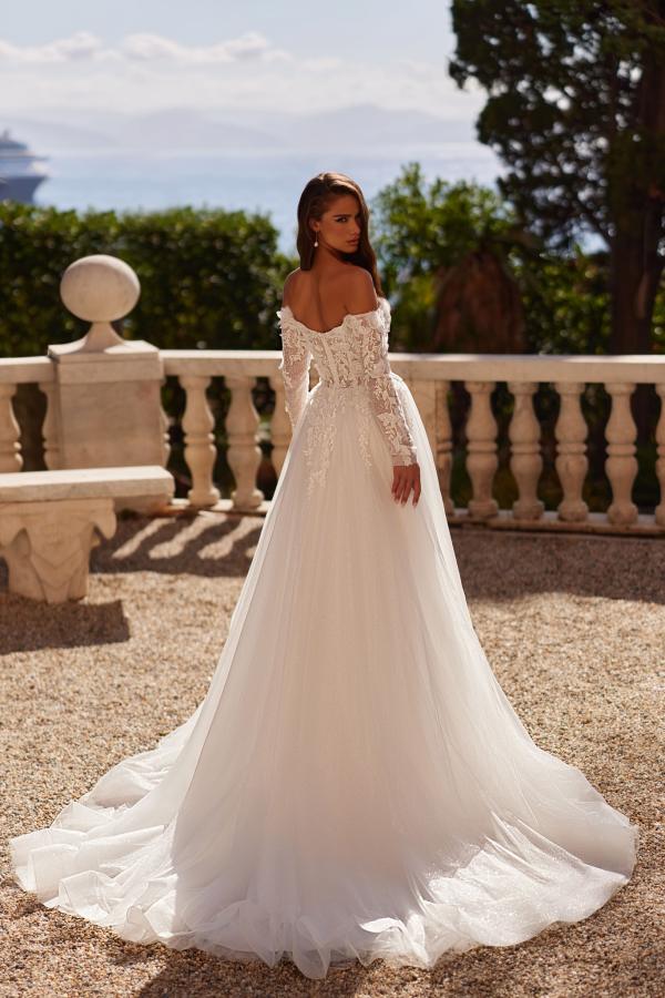 Long sleeves Cold Shoulder High Split Tulle Wedding Dresses