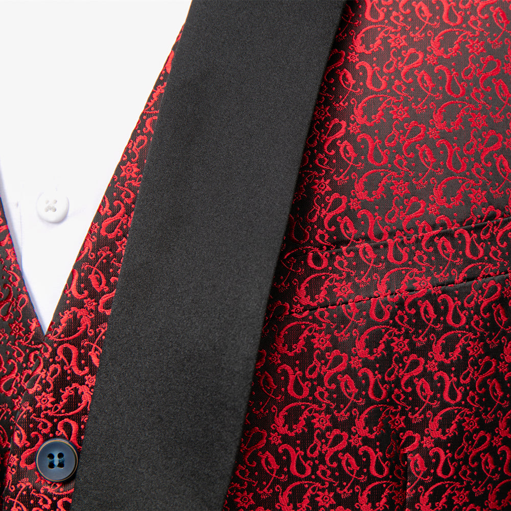 Men's Tailored Fit Single Breasted One-Button 3 Pieces Prom Party Suits In Red Blue Black And White