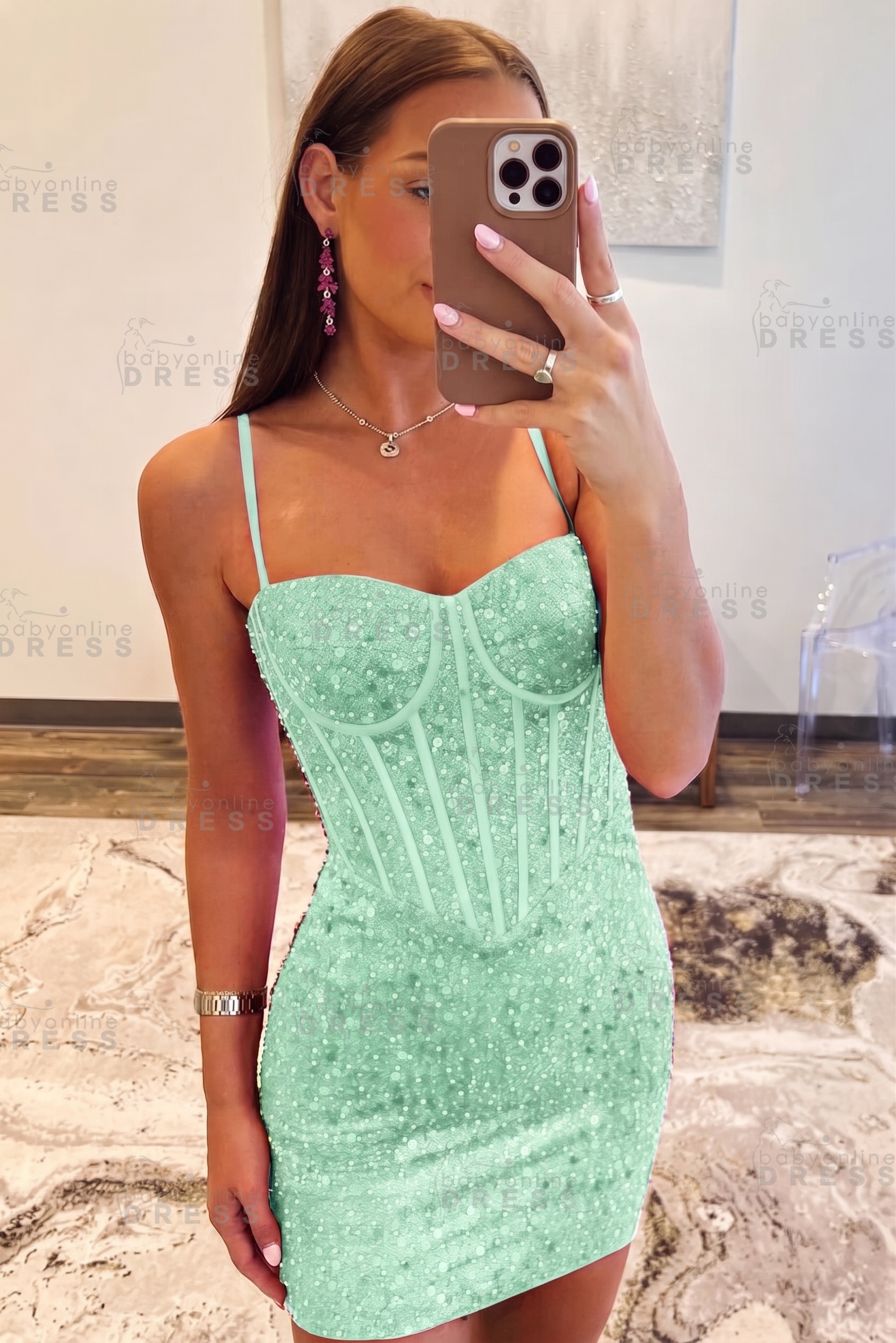 Spaghetti Straps Sky Blue Tight Homecoming Dress Short Prom Dress