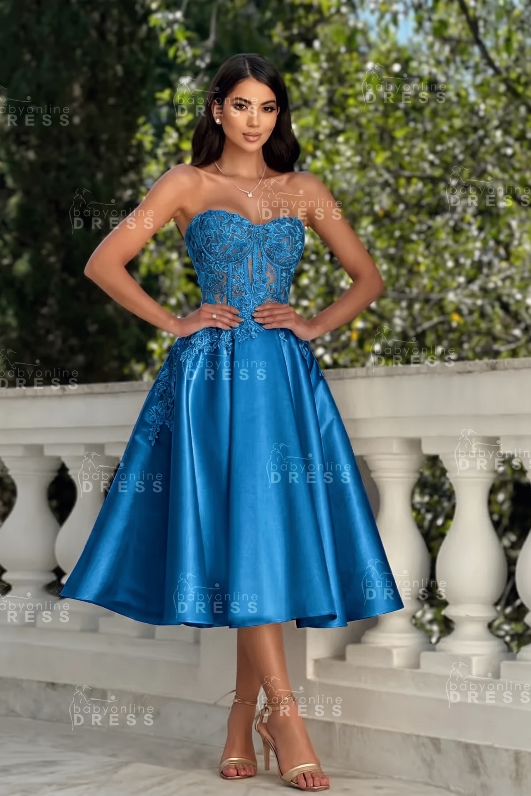 Stunning Strapless Sweetheart Tea-Length A-Line Satin Prom Dresses White