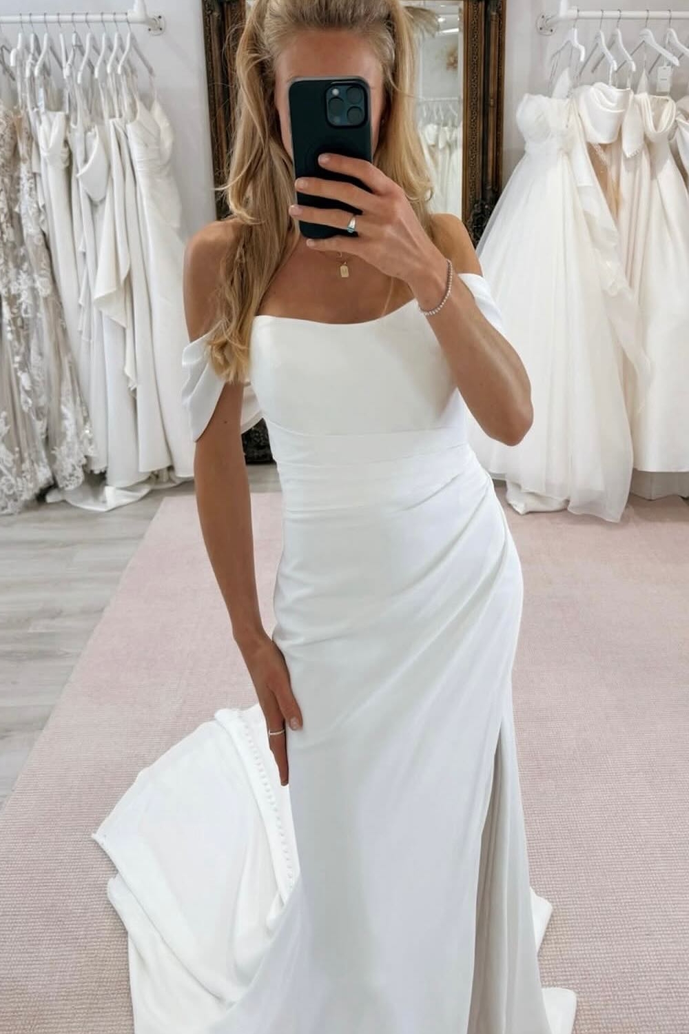 Off-the-Shoulder Ruched Mermaid Wedding Dresses with Split