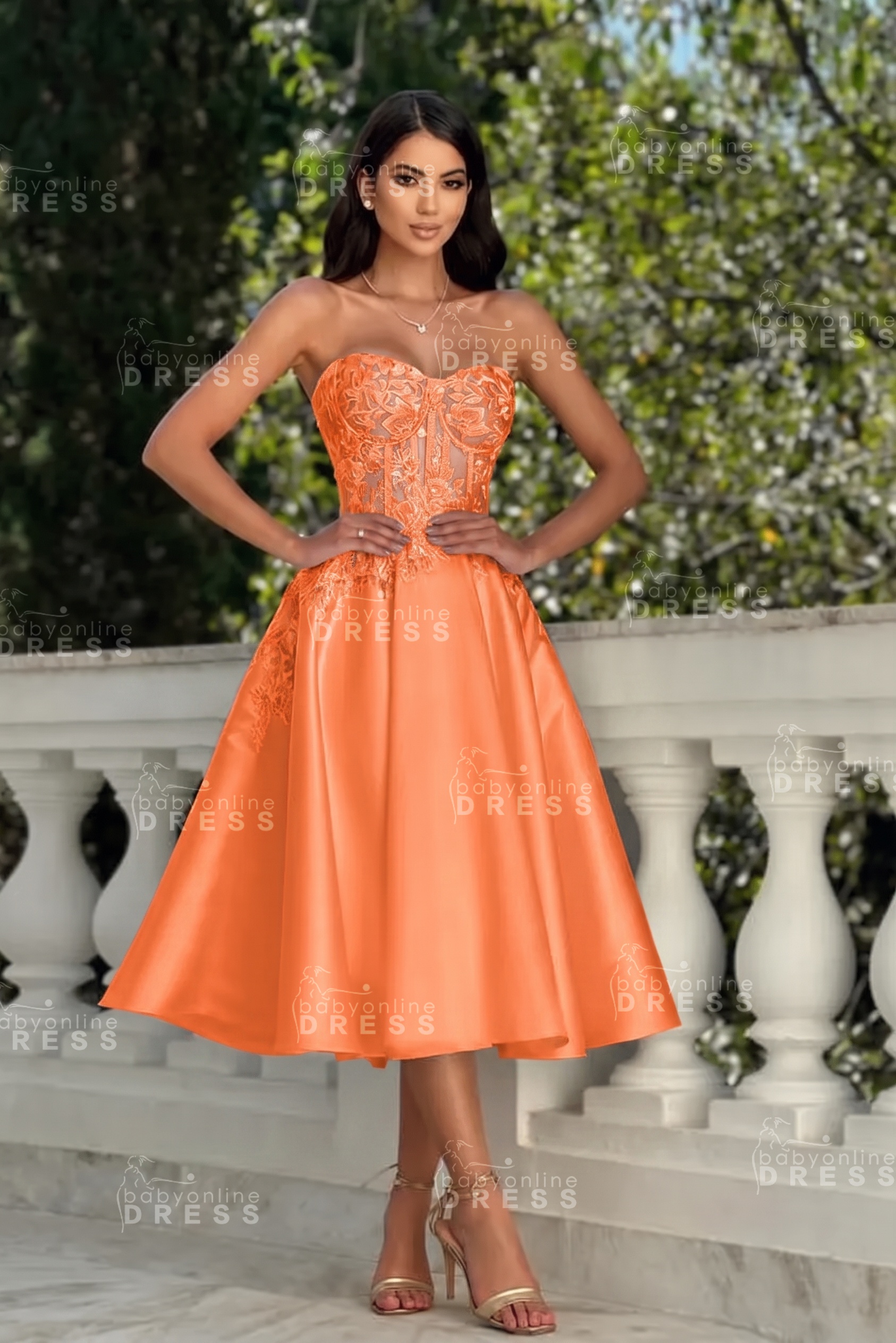 Stunning Strapless Sweetheart Tea-Length A-Line Satin Prom Dresses White