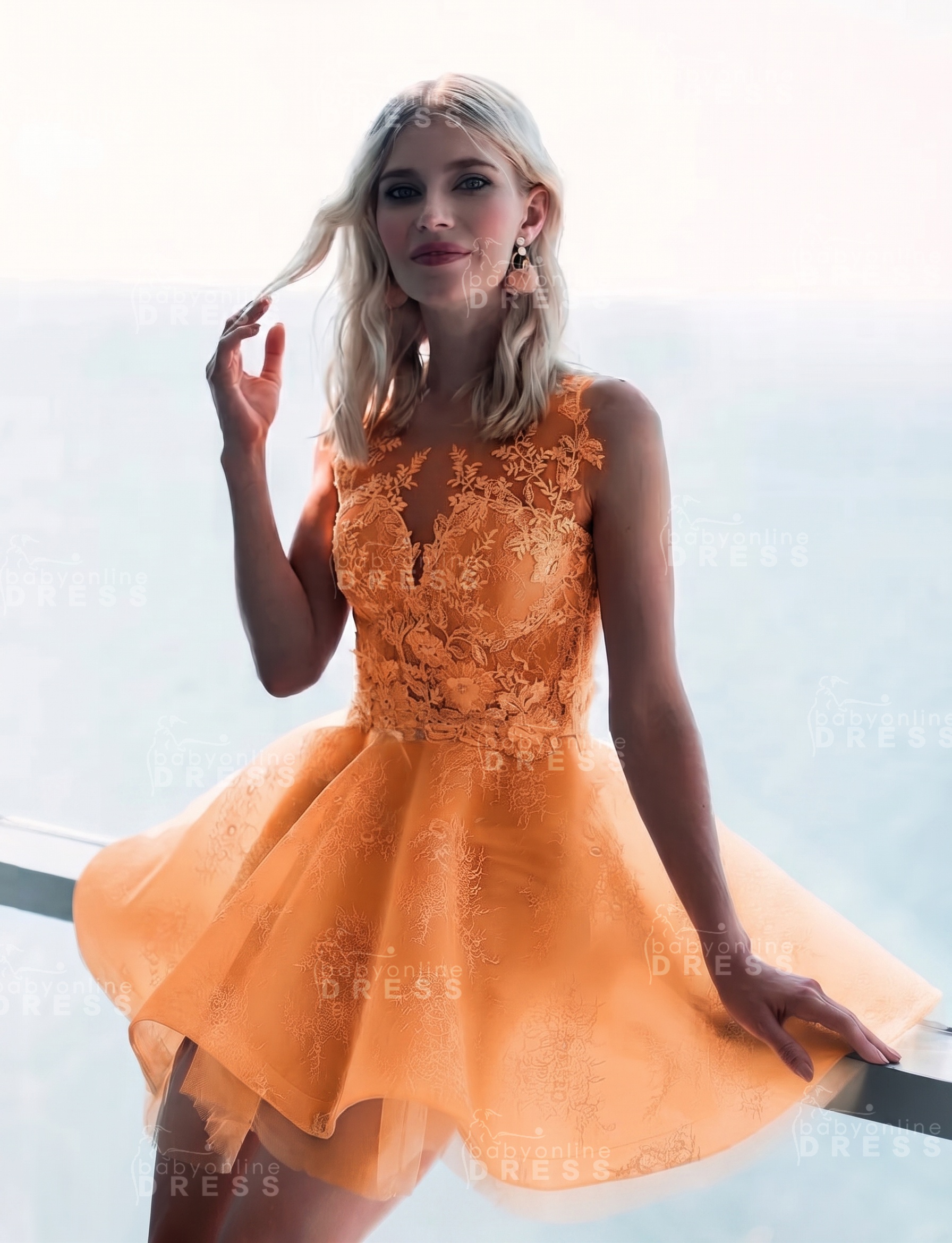 Sleeveless Lace Puffy Flowers A-Line Short Homecoming Dress with Appliques