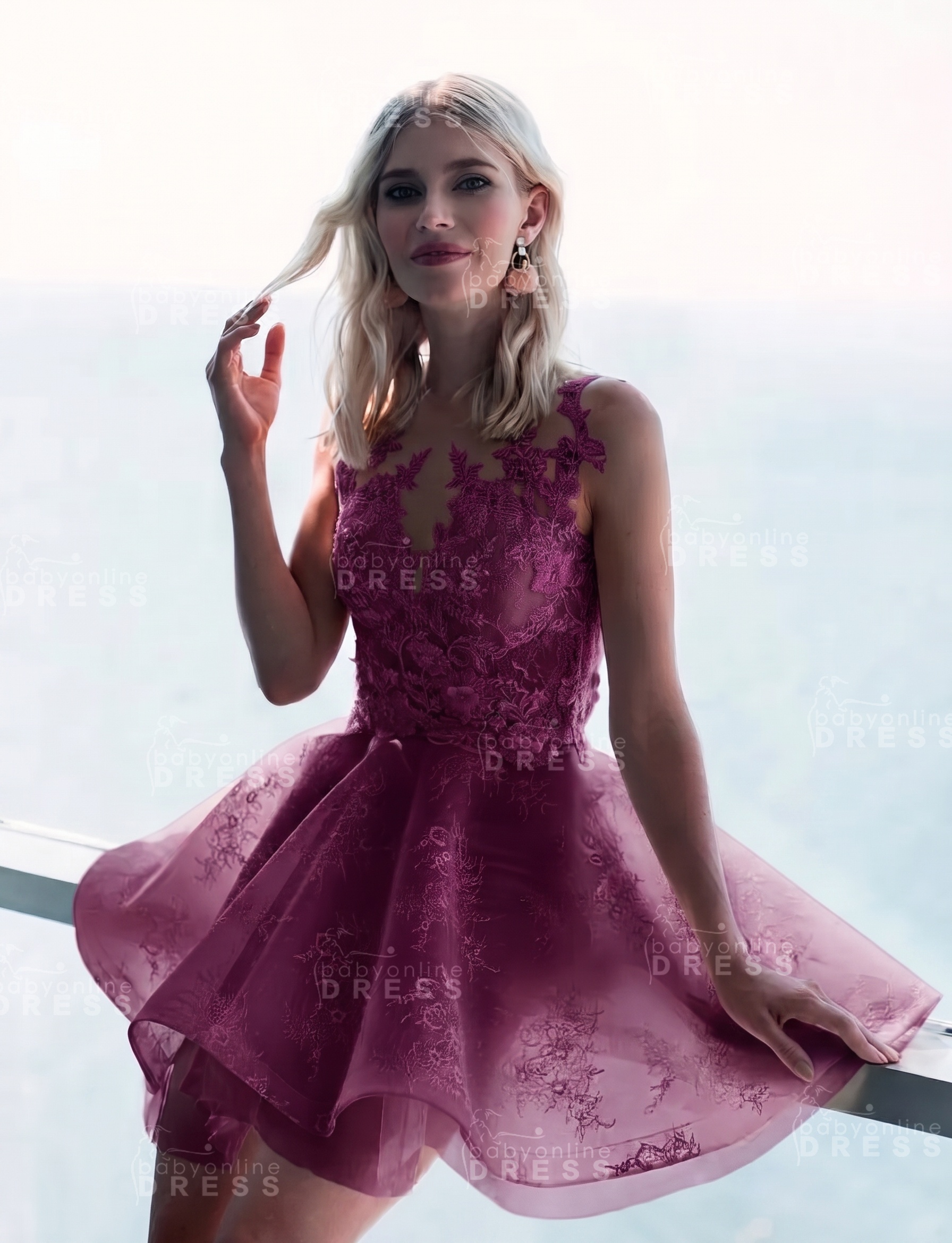 Sleeveless Lace Puffy Flowers A-Line Short Homecoming Dress with Appliques