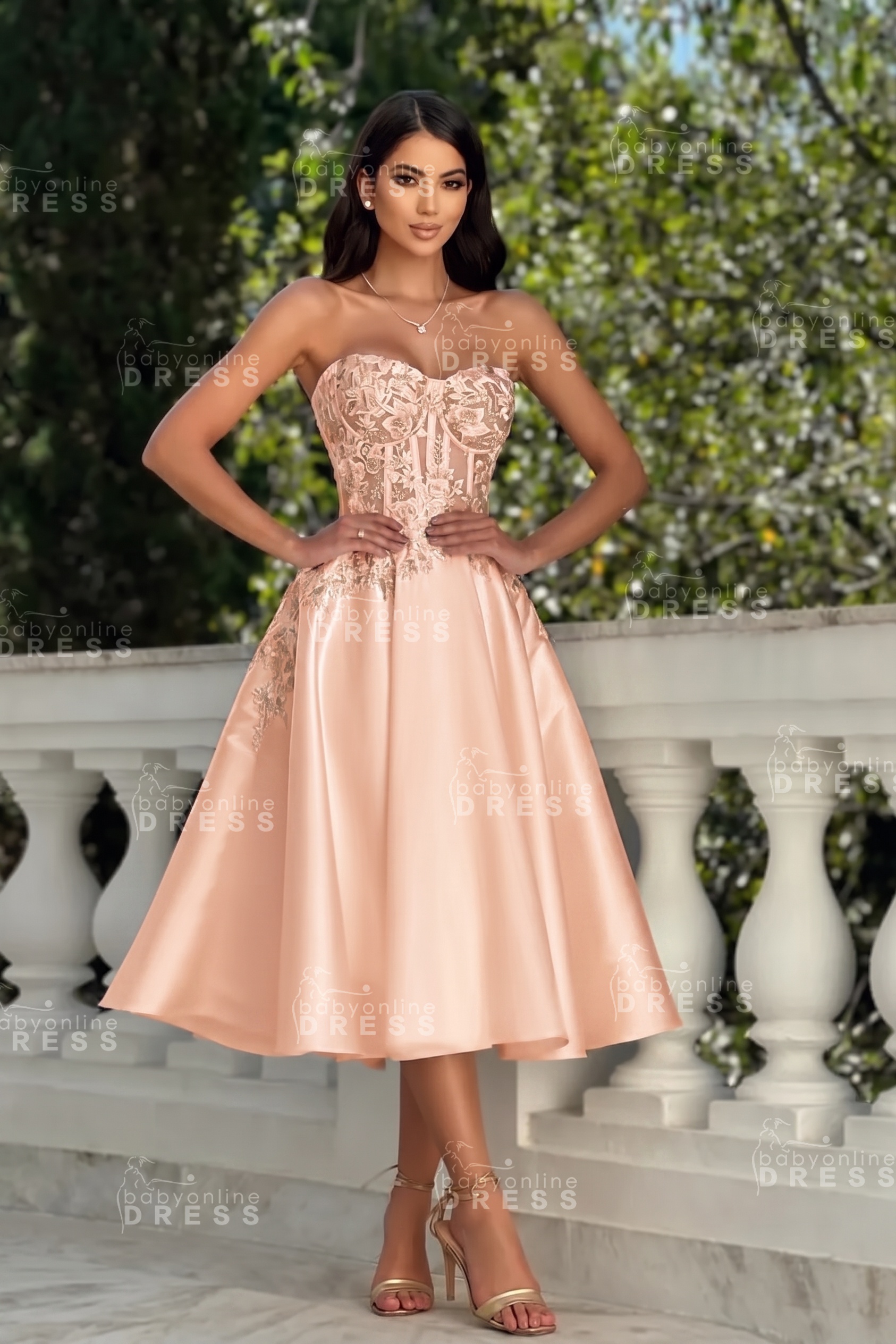 Stunning Strapless Sweetheart Tea-Length A-Line Satin Prom Dresses White