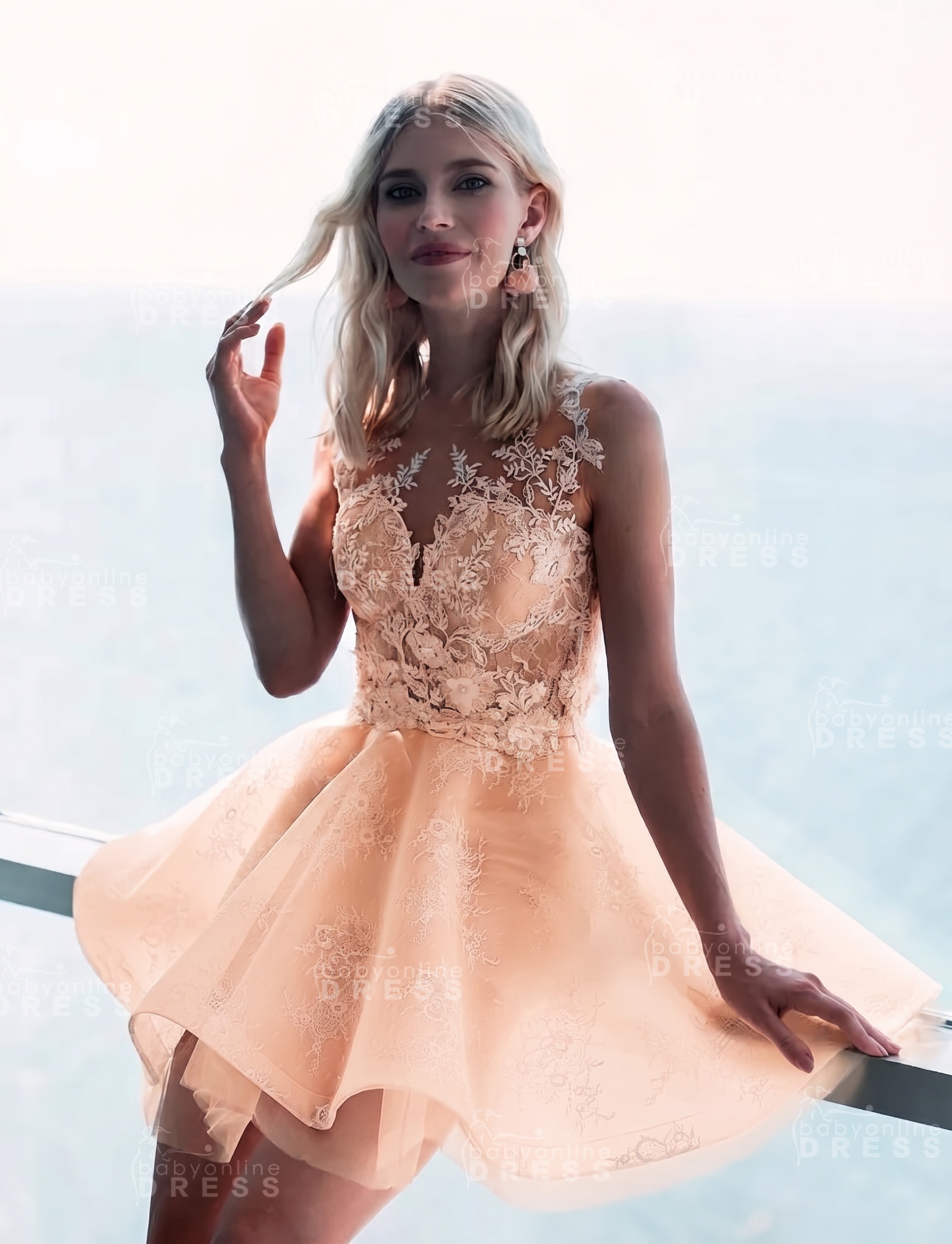 Sleeveless Lace Puffy Flowers A-Line Short Homecoming Dress with Appliques