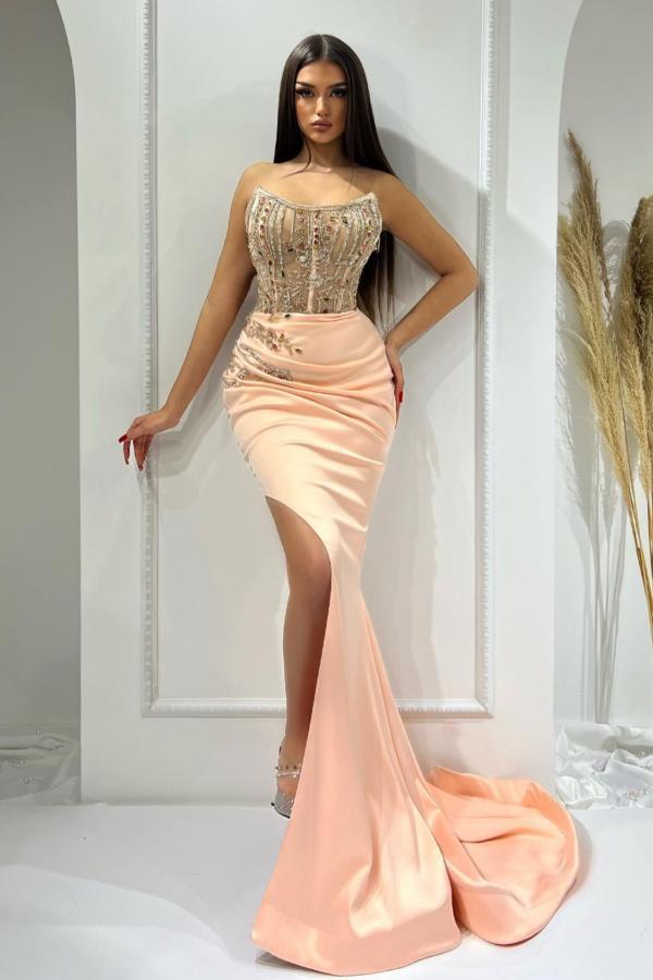 Pink Sleeveless Sweetheart Mermaid Satin Prom Dresses