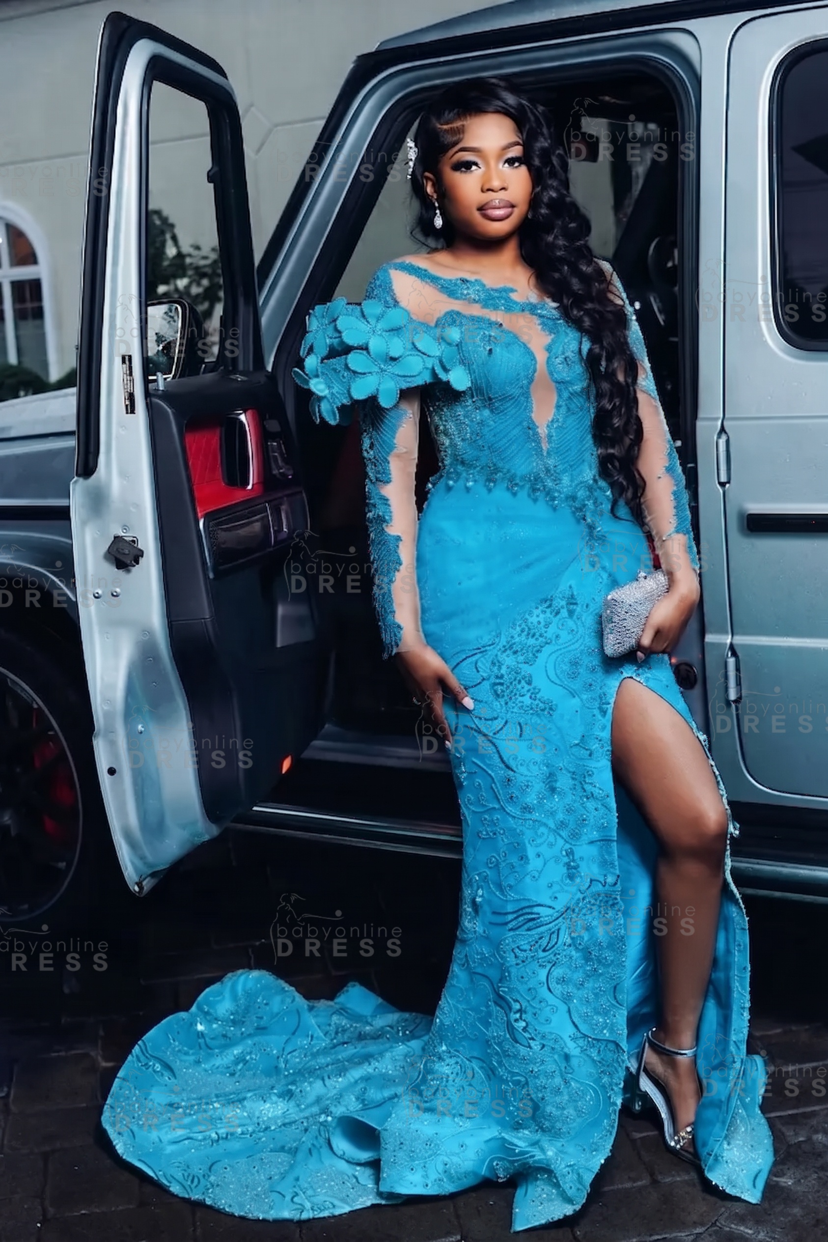 Luxury Long Sleeves Beadings Mermaid Prom Dress with Appliques