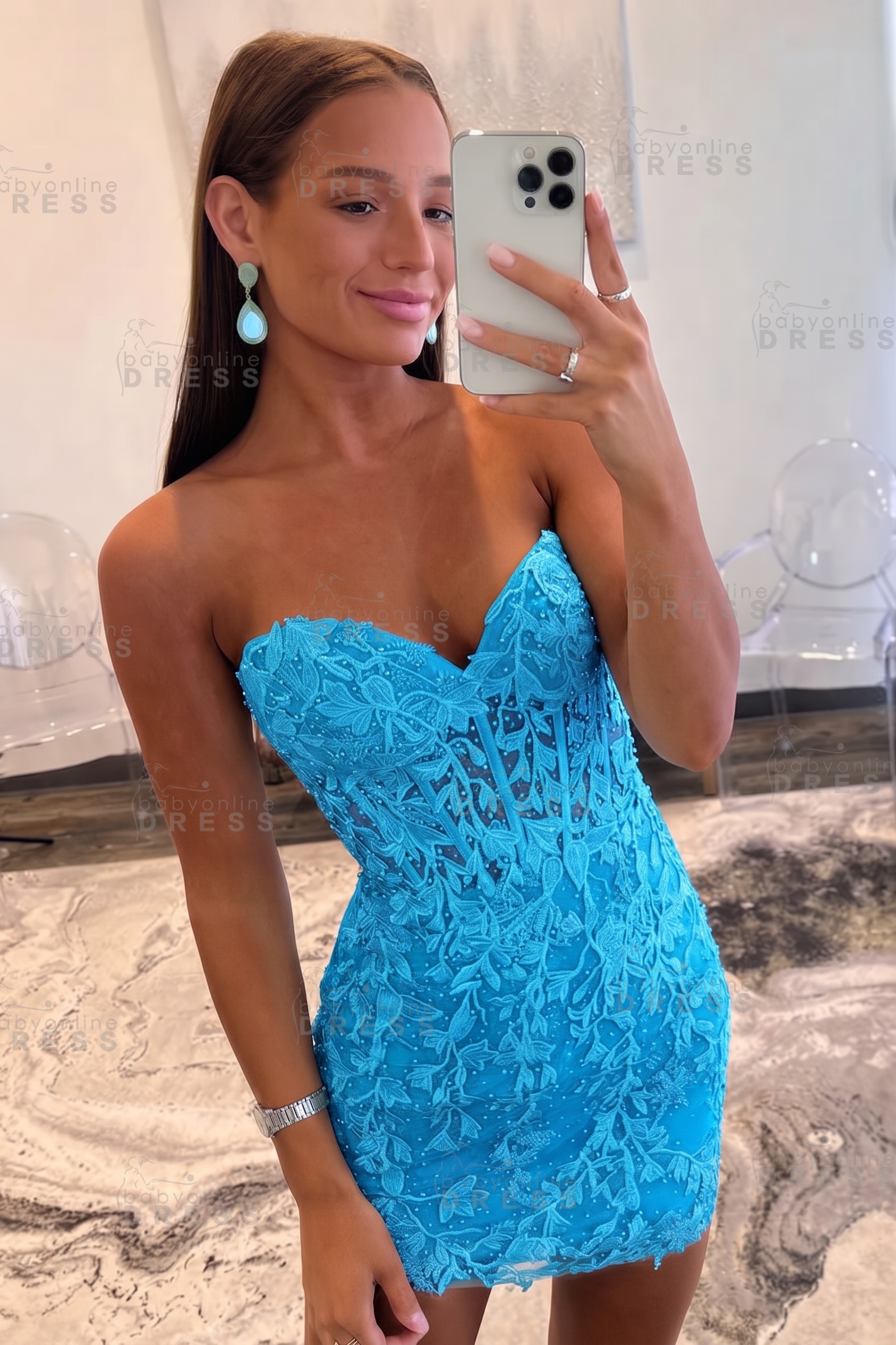 Sweetheart Mint Lace Homecoming Dress Short Party Dress Sleeveless