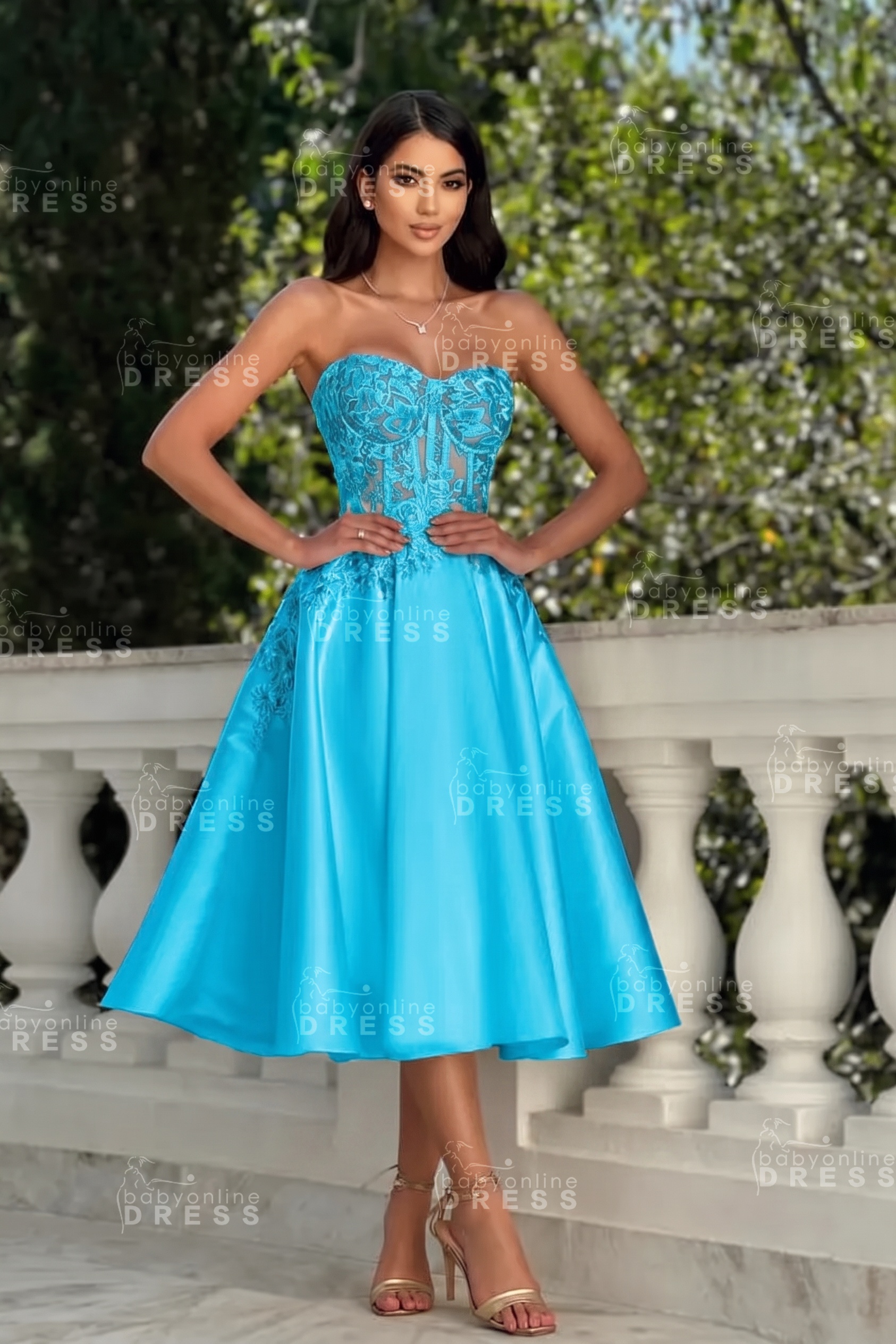 Stunning Strapless Sweetheart Tea-Length A-Line Satin Prom Dresses White