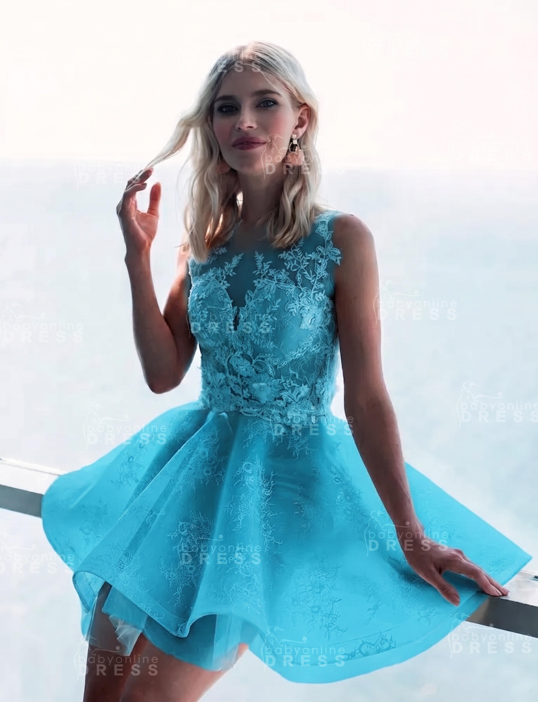 Sleeveless Lace Puffy Flowers A-Line Short Homecoming Dress with Appliques