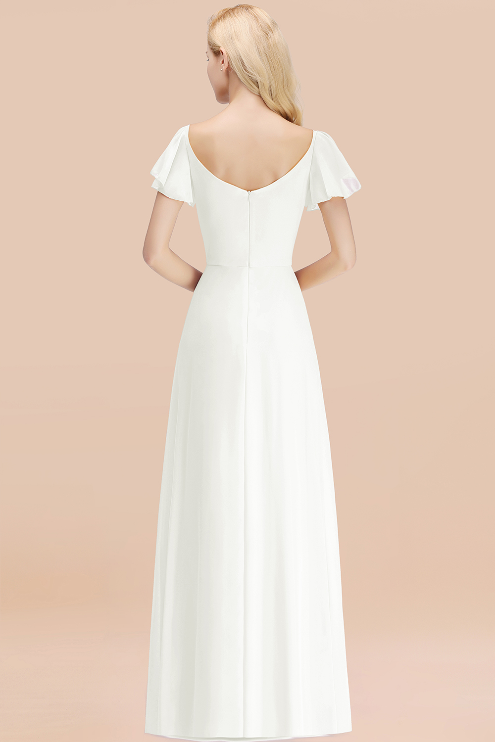 Elegant Puffy Sleeves Aline Bridesmaid Dress Ruffle Chiffon Wedding Guest Dress