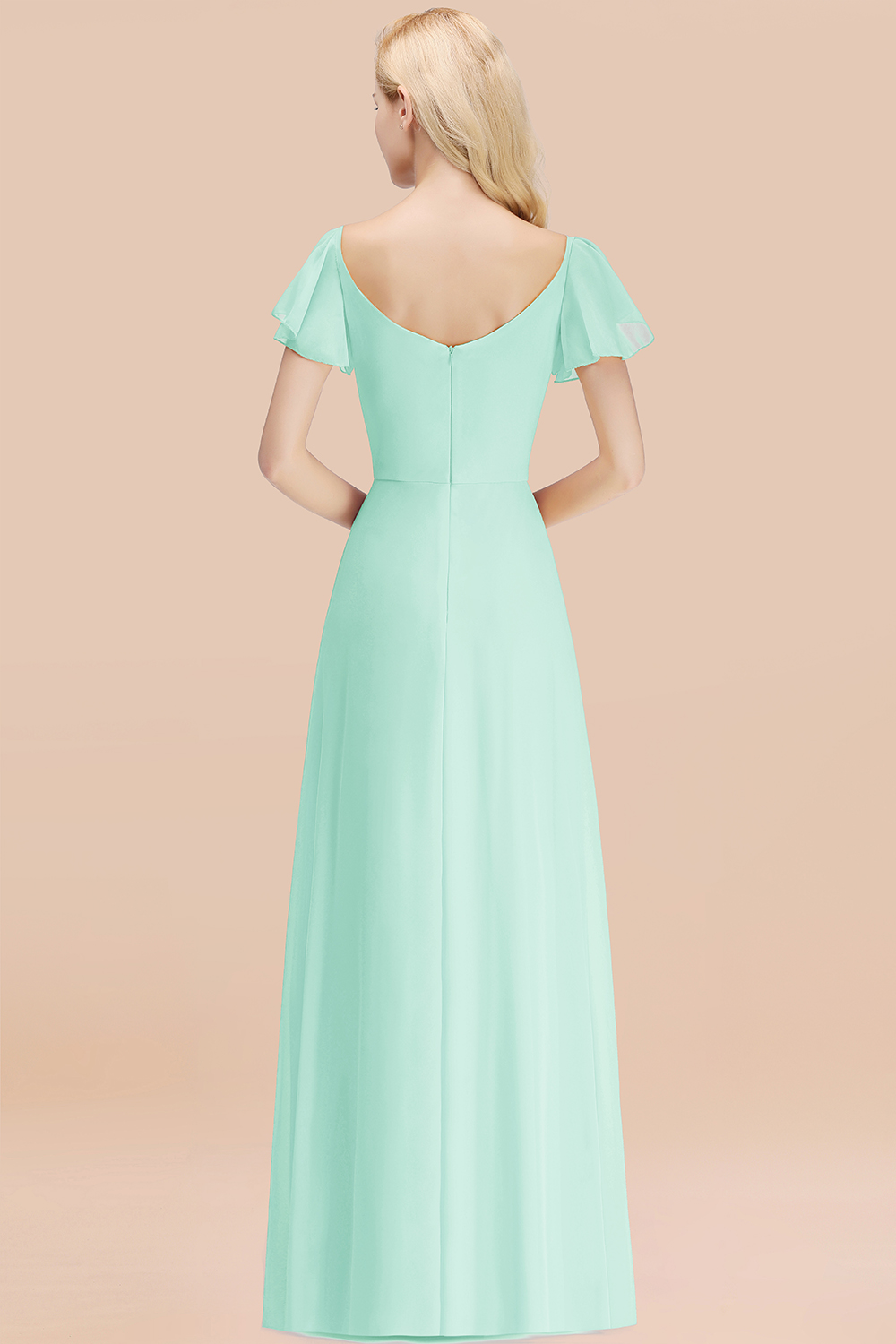 Elegant Puffy Sleeves Aline Bridesmaid Dress Ruffle Chiffon Wedding Guest Dress