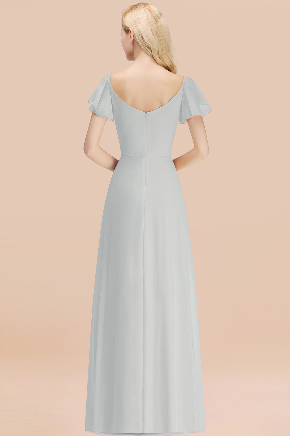 Elegant Puffy Sleeves Aline Bridesmaid Dress Ruffle Chiffon Wedding Guest Dress