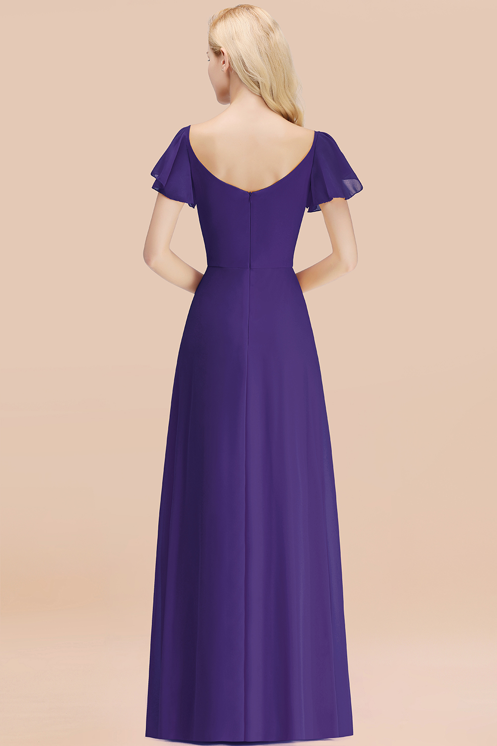 Elegant Puffy Sleeves Aline Bridesmaid Dress Ruffle Chiffon Wedding Guest Dress